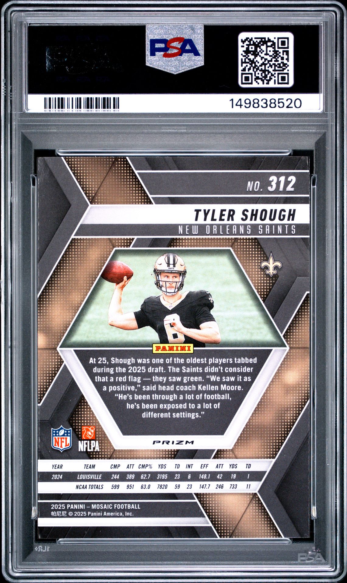 2025 Panini Mosaic Tyler Shough #312 (Red & White Stripe) Gem Mt 10 back