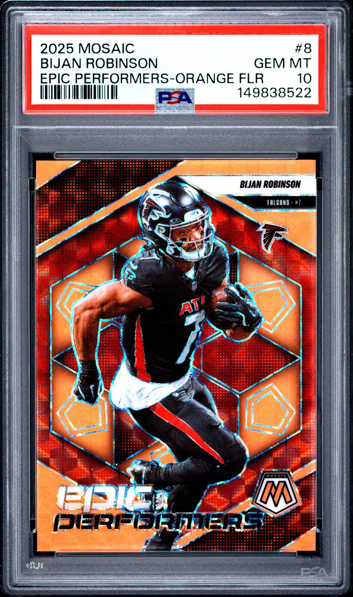 2025 Panini Mosaic Epic Performers Bijan Robinson #8 (Epic Performers-Orange Flr) Gem Mt 10 front