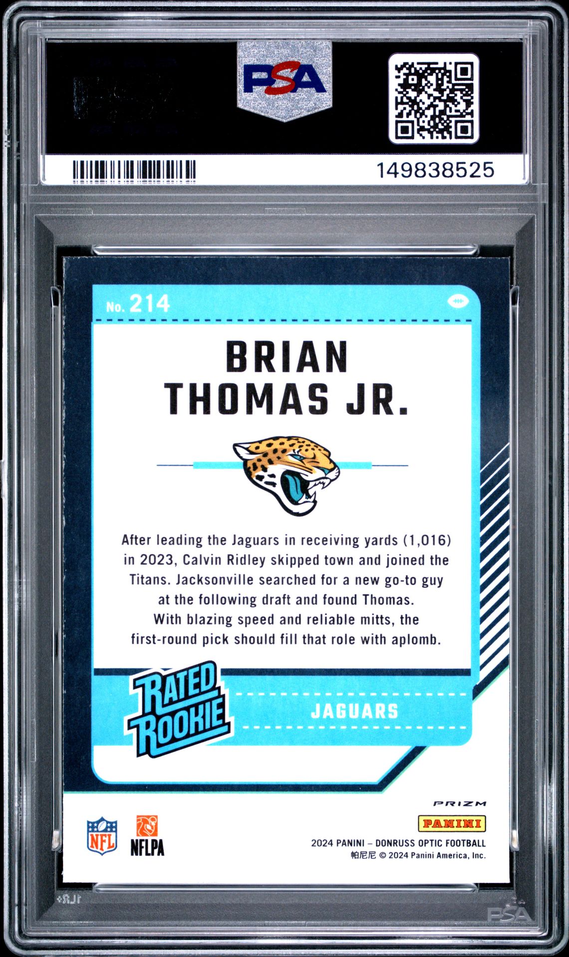 2024 Panini Donruss Optic Brian Thomas Jr. #214 (Green Velocity) Mint 9 back