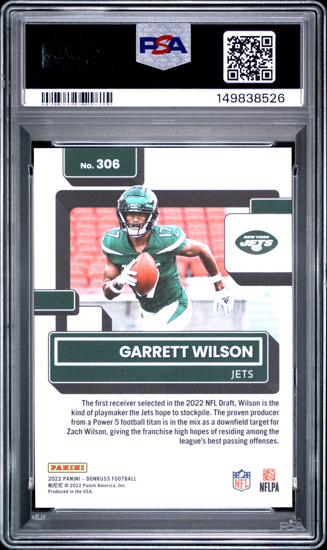 2022 Panini Donruss Garrett Wilson #306 (Press Proof Premium) Nm-Mt+ 8.5 back