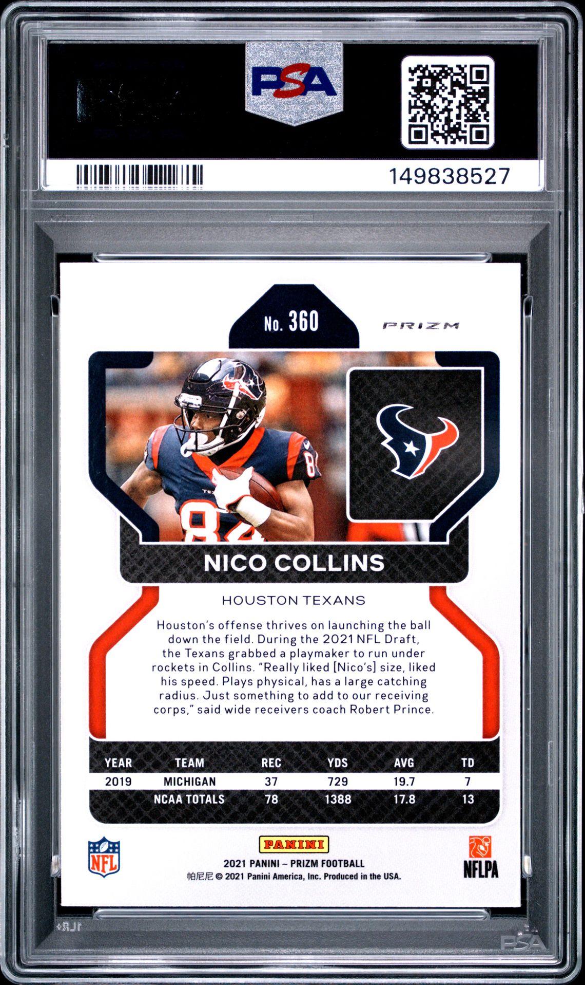 2021 Panini Prizm Nico Collins #360 (Green Prizm) Mint 9 back