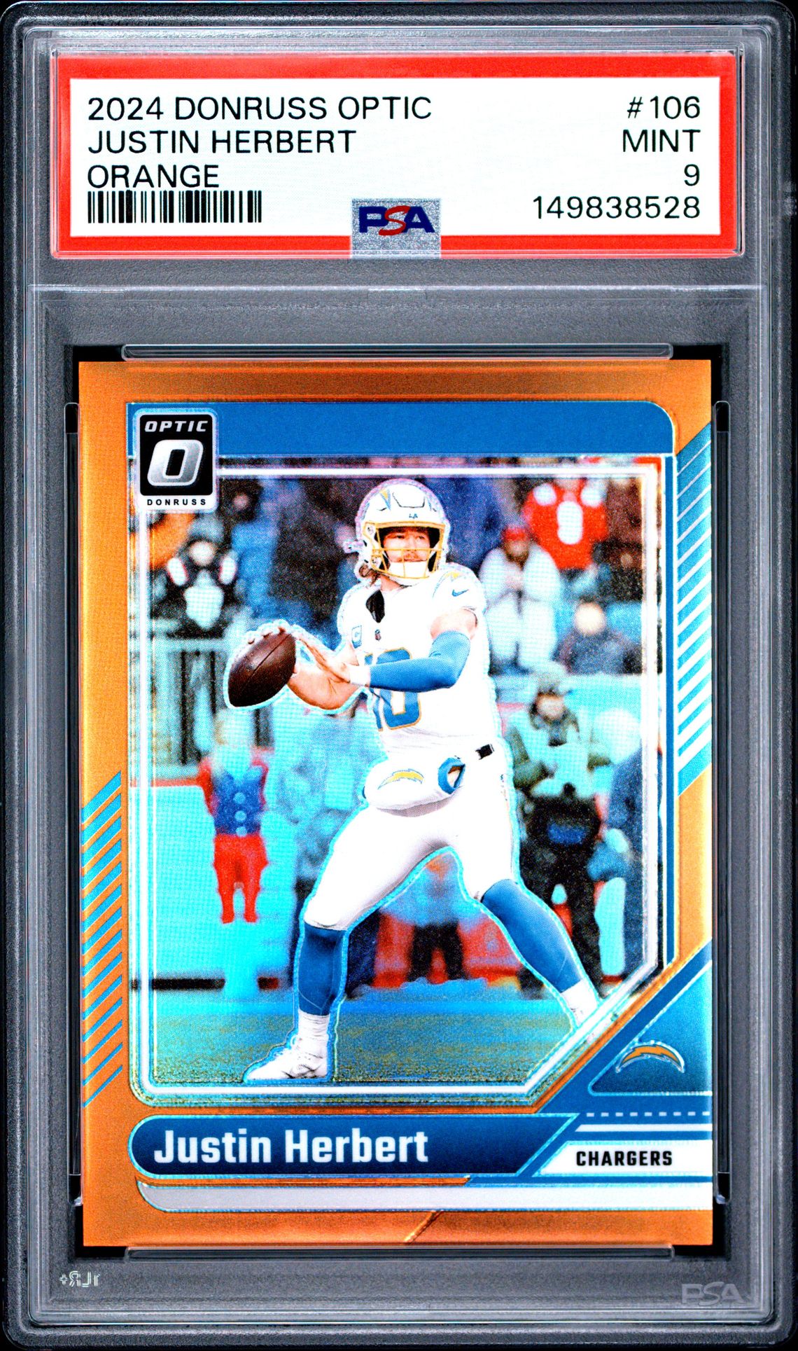 2024 Panini Donruss Optic Justin Herbert #106 (Orange) Mint 9 front