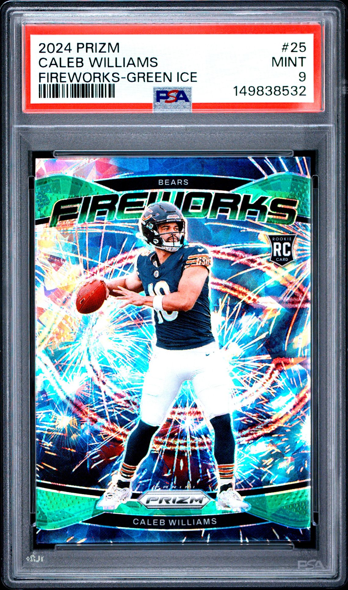 2024 Panini Prizm Fireworks Caleb Williams #25 (Fireworks-Green Ice) Mint 9 front