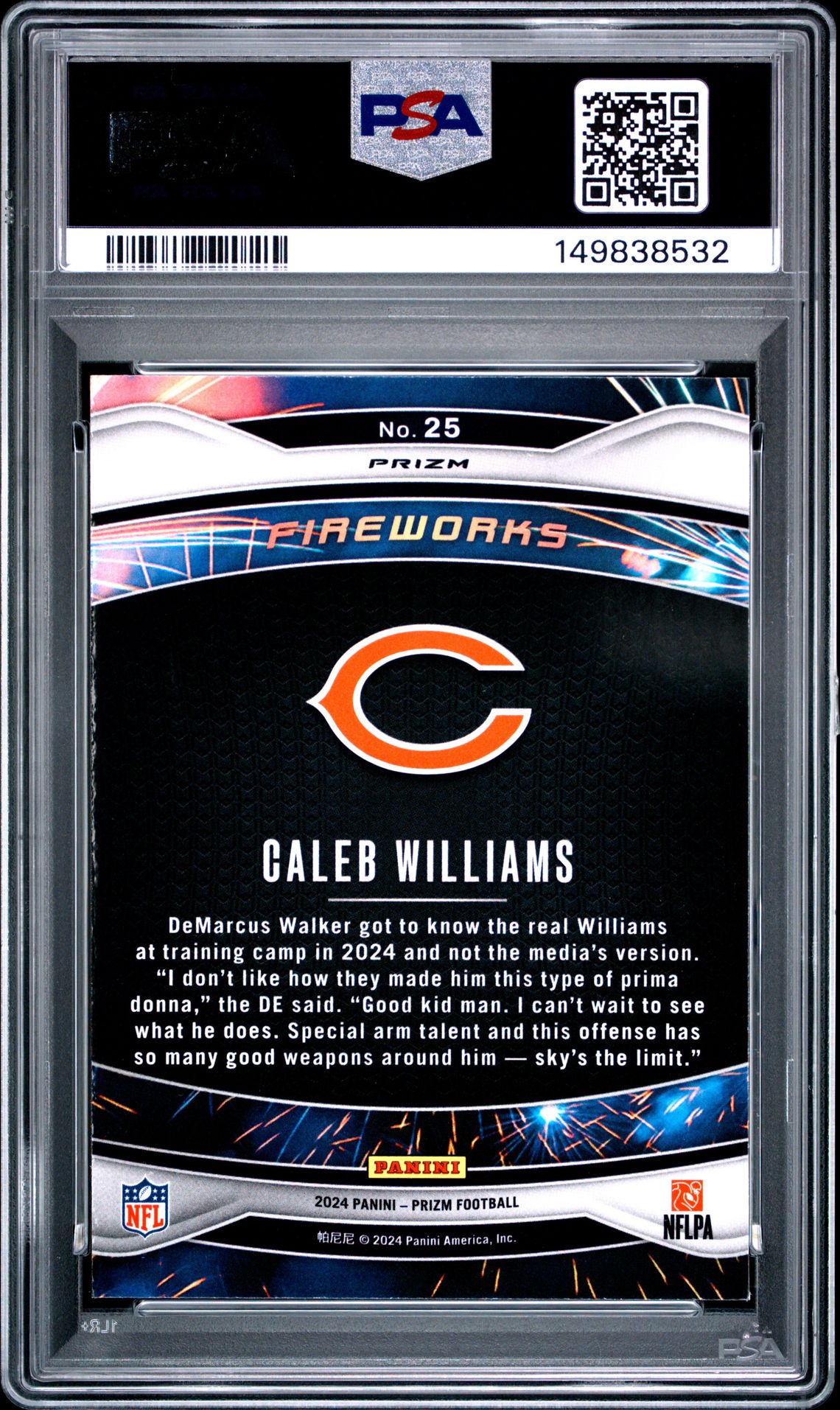 2024 Panini Prizm Fireworks Caleb Williams #25 (Fireworks-Green Ice) Mint 9 back