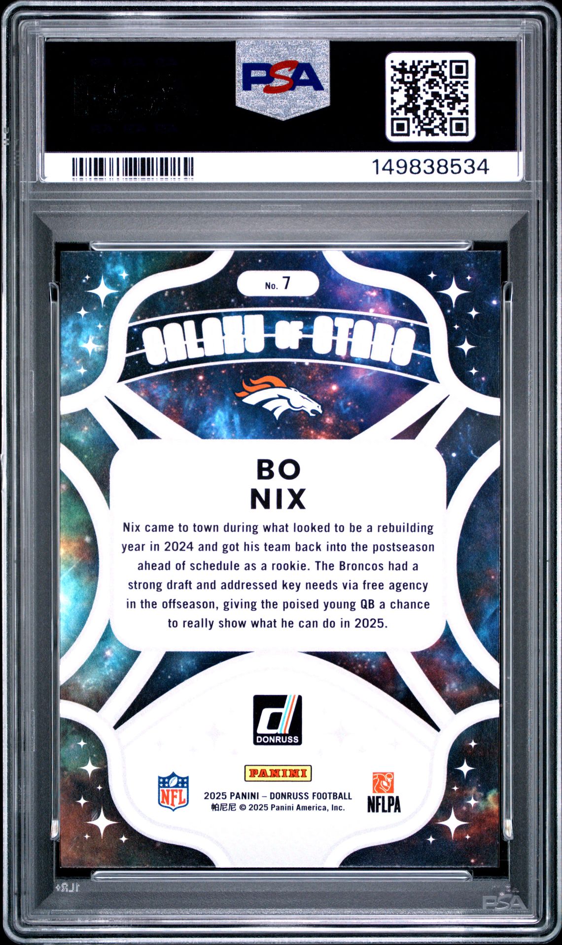 2025 Panini Donruss Galaxy Of Stars Bo Nix #7 Mint 9 back