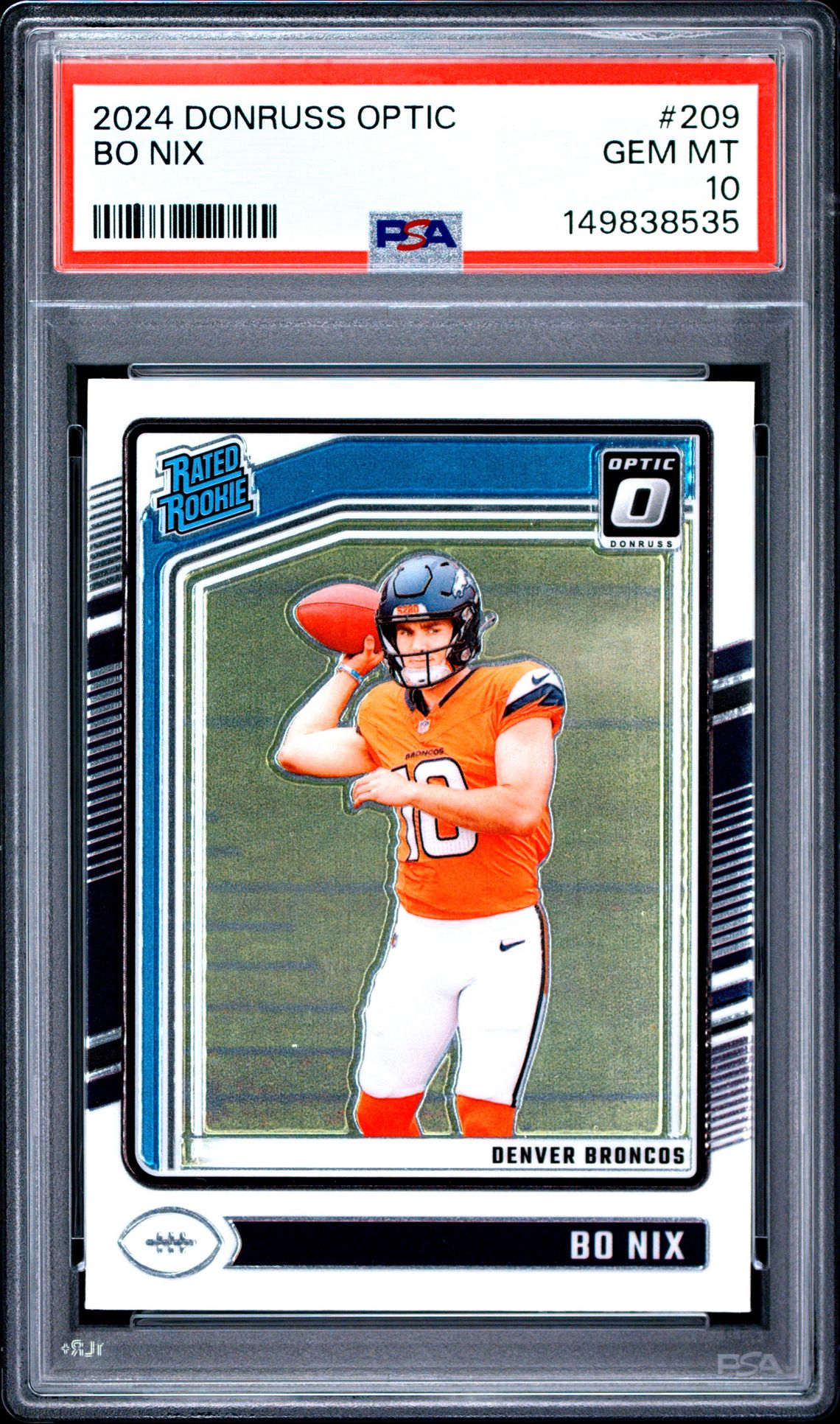 2024 Panini Donruss Optic Bo Nix #209 Gem Mt 10 front