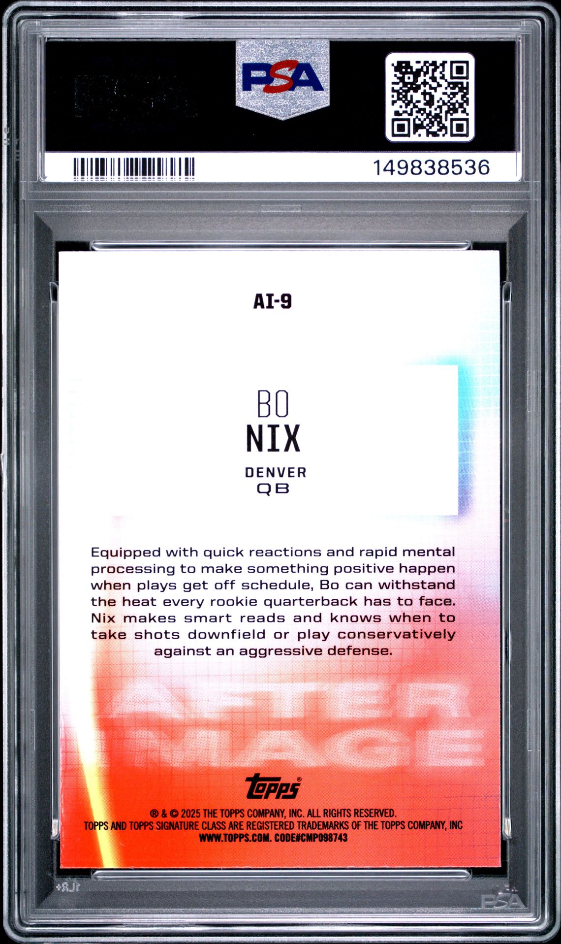 2024 Topps Signature Class After Image Bo Nix #Ai9 Mint 9 back