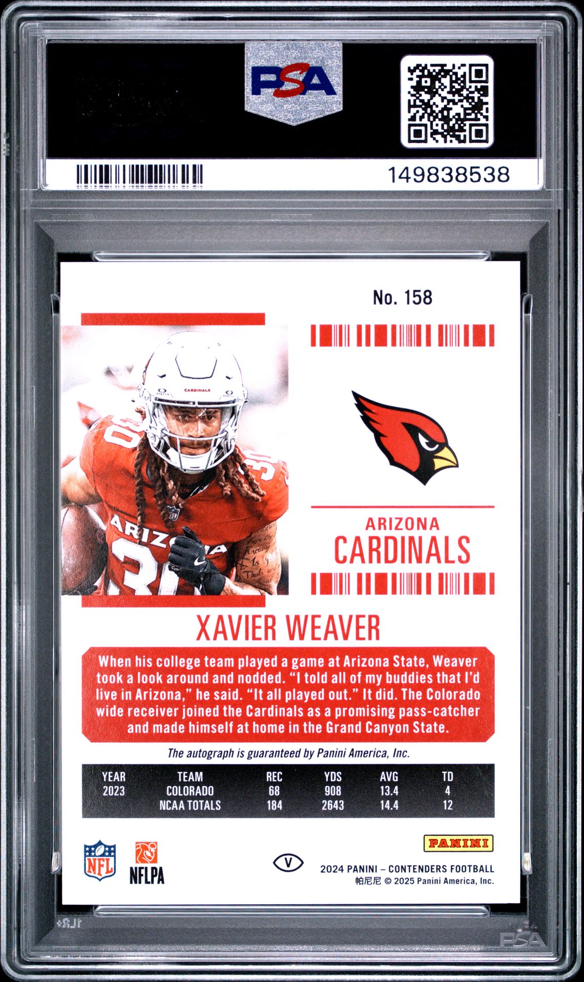 2024 Panini Contenders Xavier Weaver #158 (Var-Auto-Midfield Ticket) Mint 9 back