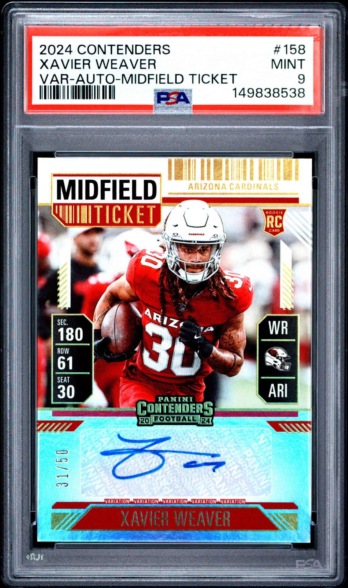 2024 Panini Contenders Xavier Weaver #158 (Var-Auto-Midfield Ticket) Mint 9 front