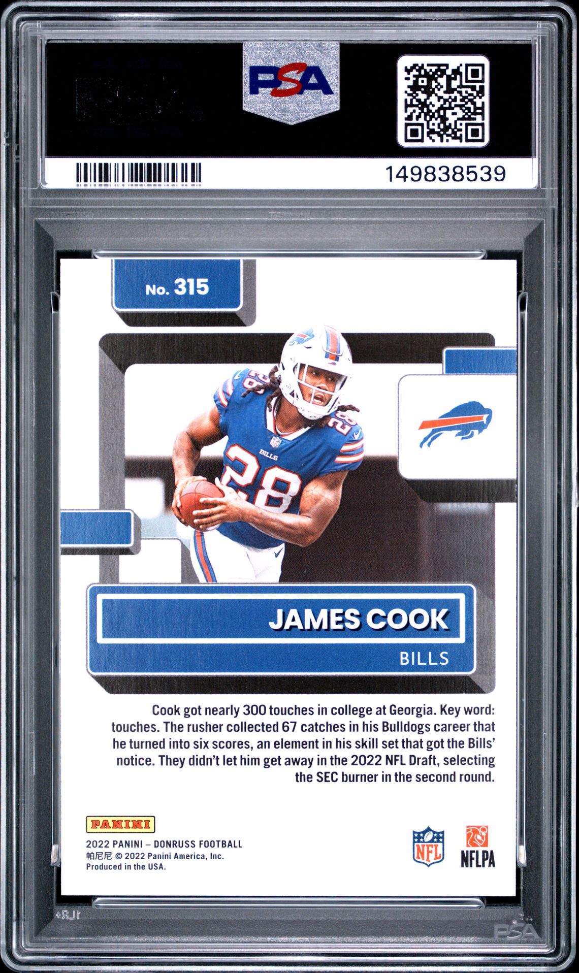 2022 Panini Donruss James Cook #315 (Press Proof Blue) Nm-Mt 8 back