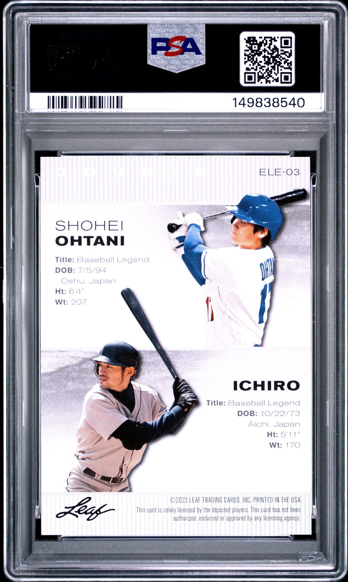 2023 Leaf Special Release Exclusive Legends Edition Ichiro/Shohei Ohtani #Ele03 Mint 9 back