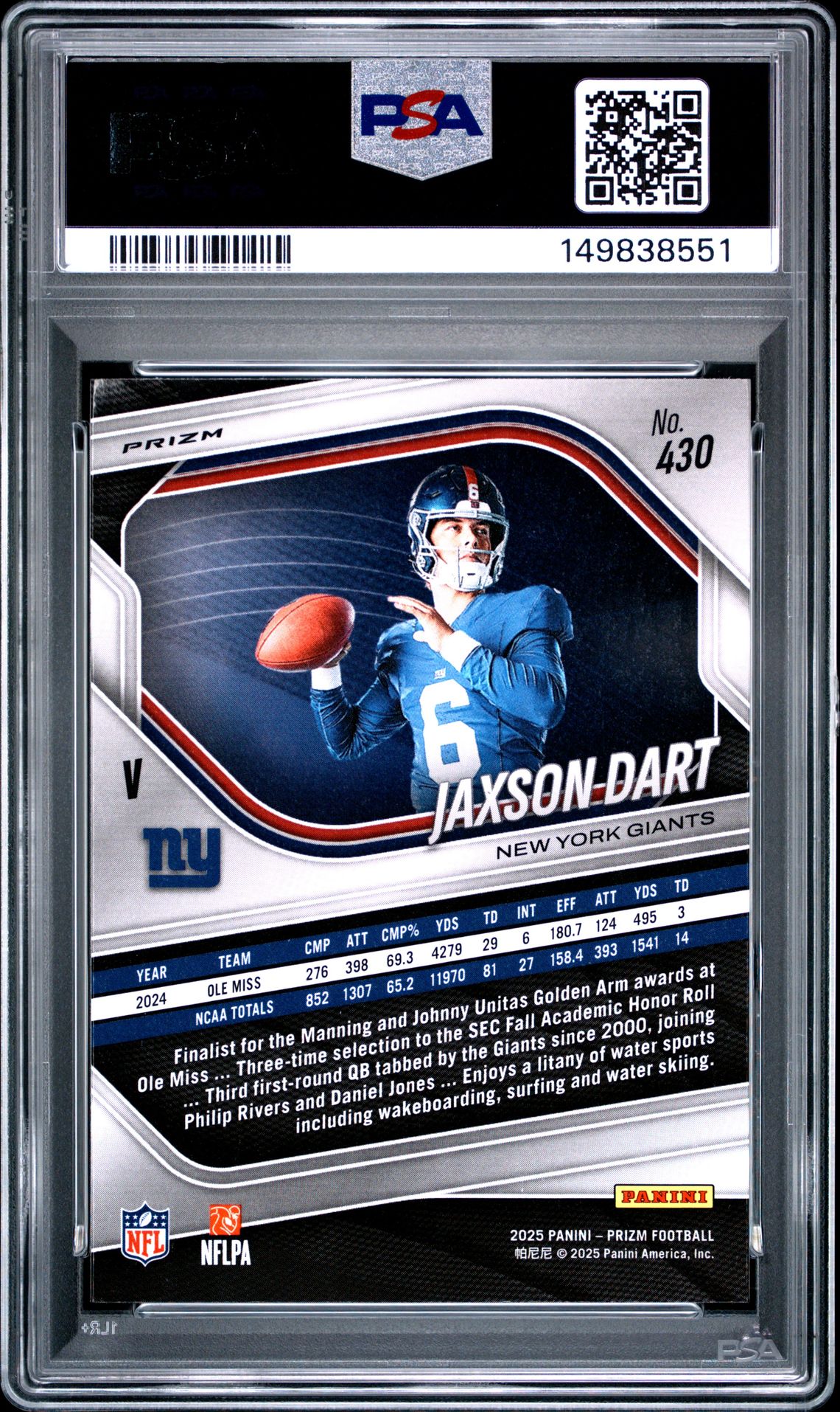 2025 Panini Prizm Jaxson Dart #430 (Silver Prizm) Nm-Mt 8 back