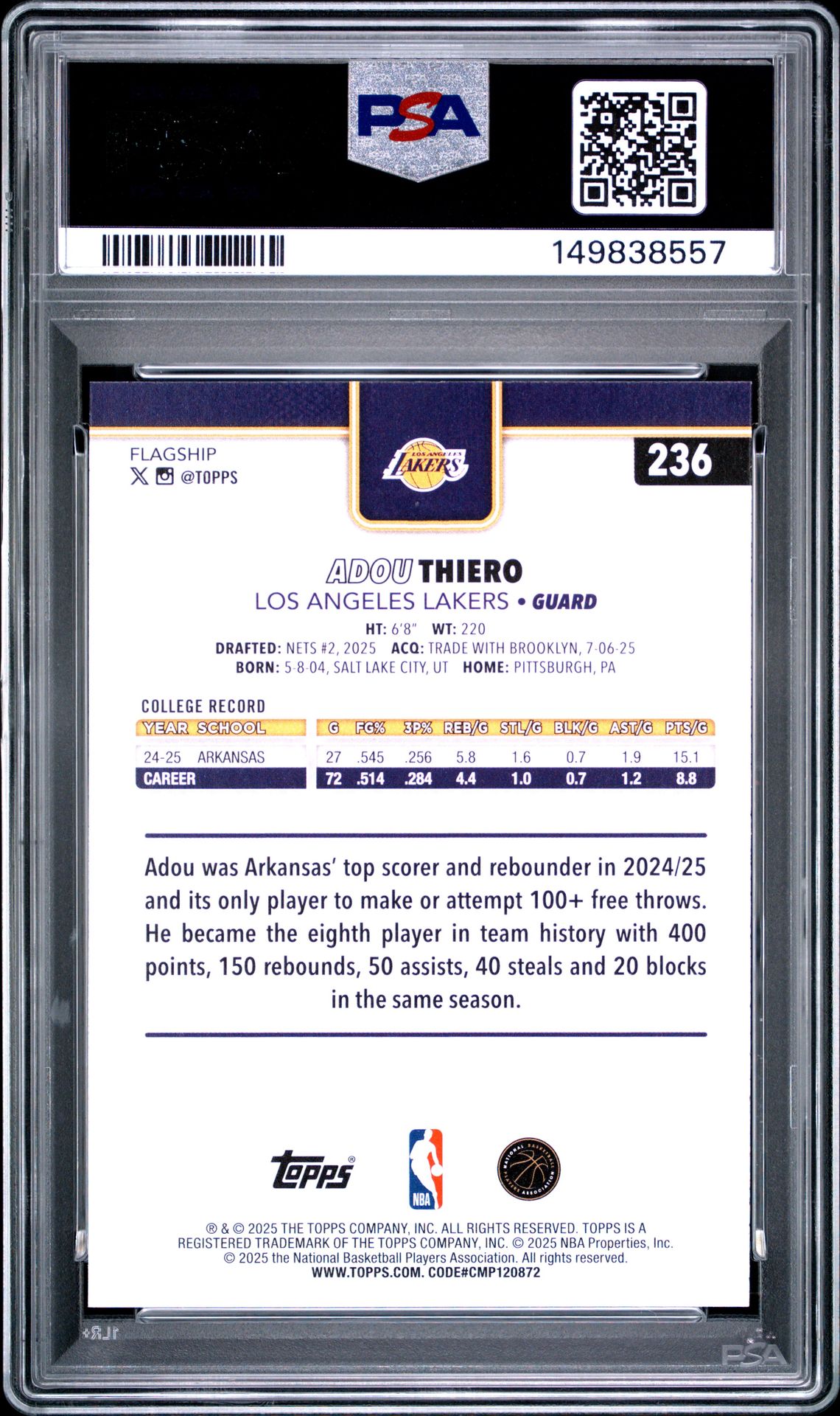 2025 Topps Adou Thiero #236 Mint 9 back