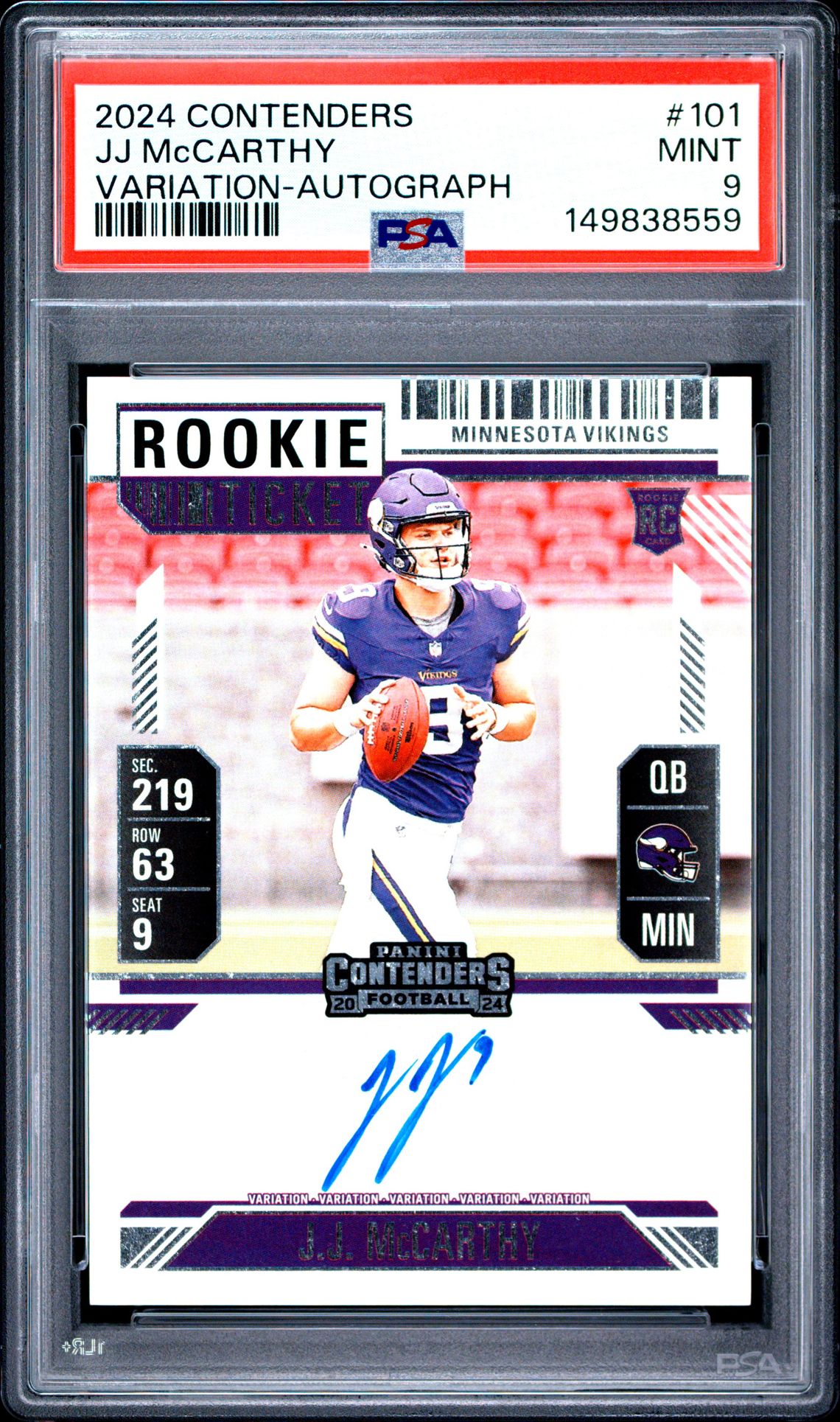 2024 Panini Contenders Jj Mccarthy #101 (Variation-Autograph) Mint 9 front