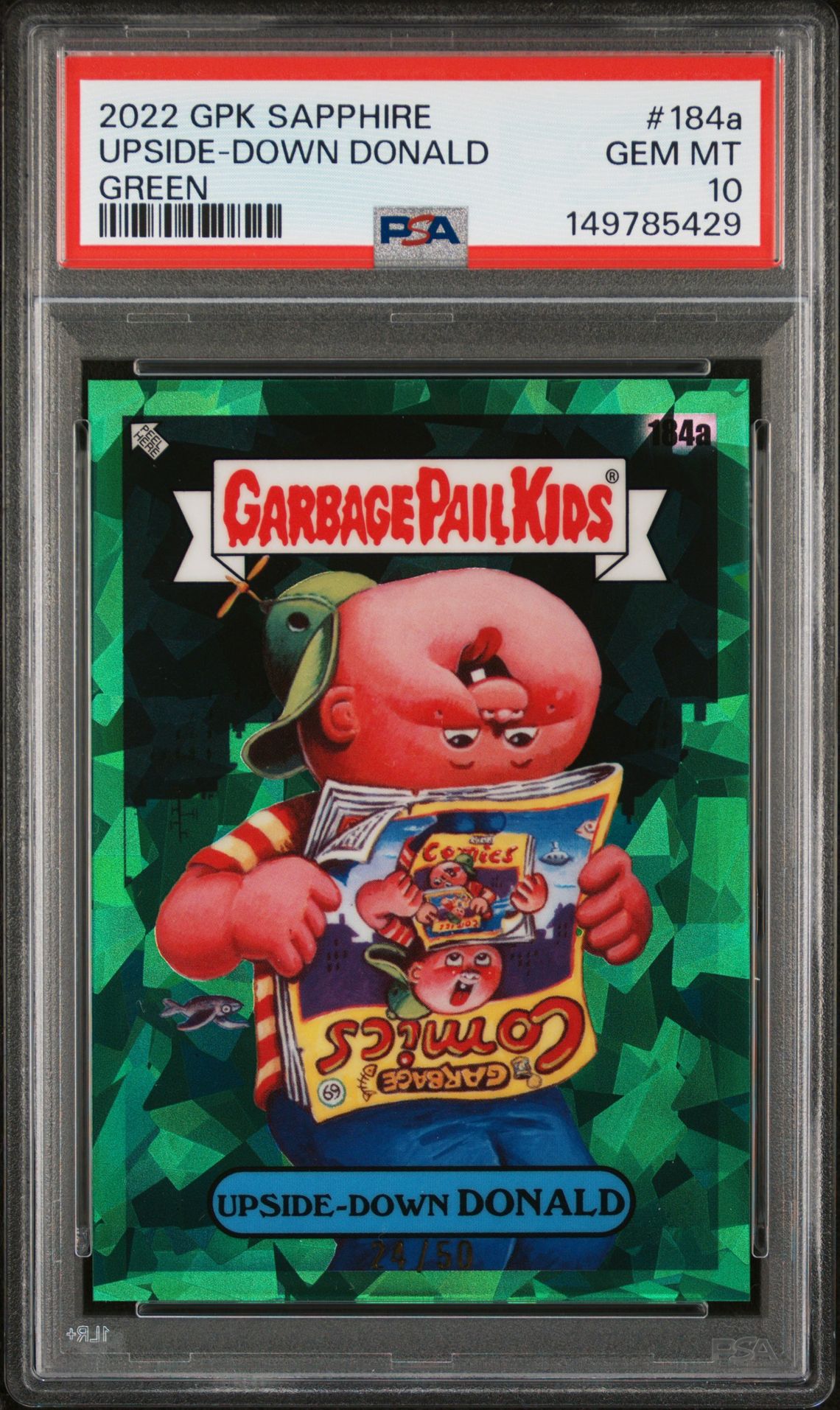 2022 Topps TOPPS GARBAGE PAIL KIDS SAPPHIRE EDITION GREEN #184A Upside-Down Donald front