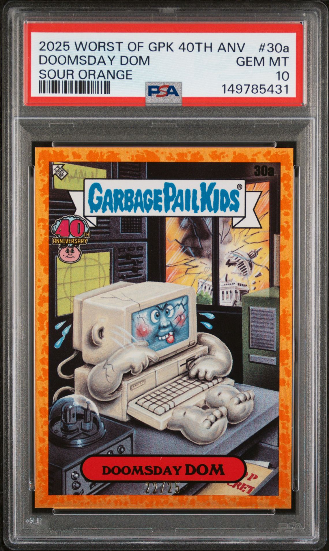 2025 Topps WORST OF GARBAGE PAIL KIDS 40TH ANNIVERSARY SOUR ORANGE #30A Doomsday Dom front