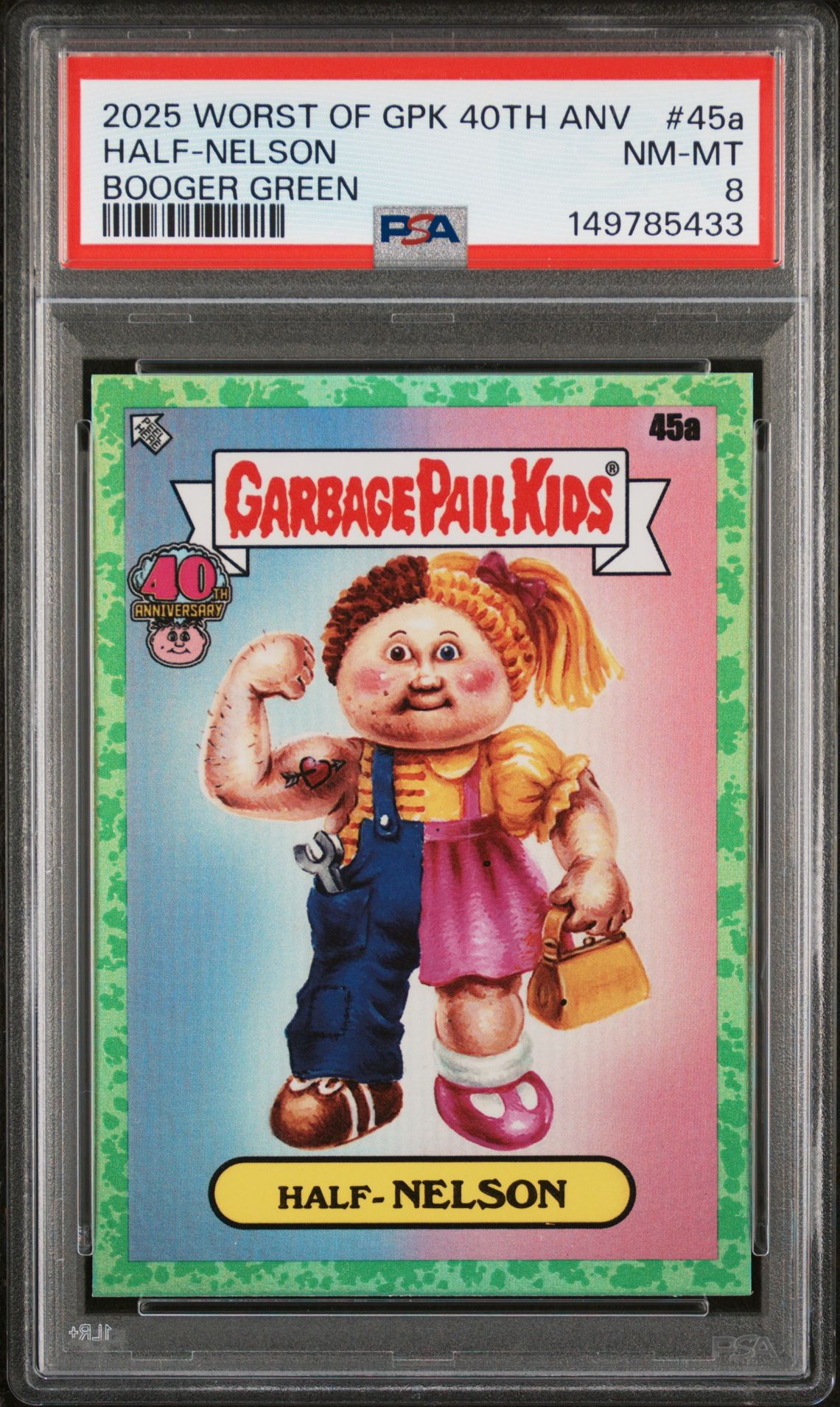 2025 Topps WORST OF GARBAGE PAIL KIDS 40TH ANNIVERSARY BOOGER GREEN #45A Half-Nelson front