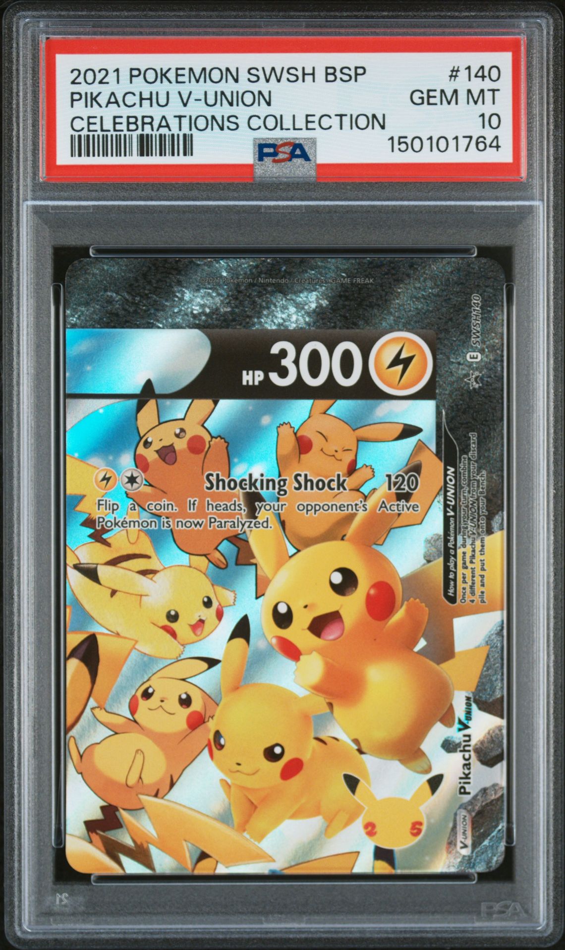 2021 Pokemon POKEMON SWSH BLACK STAR PROMO CELEBRATIONS COLLECTION #140 Pikachu V-Union front