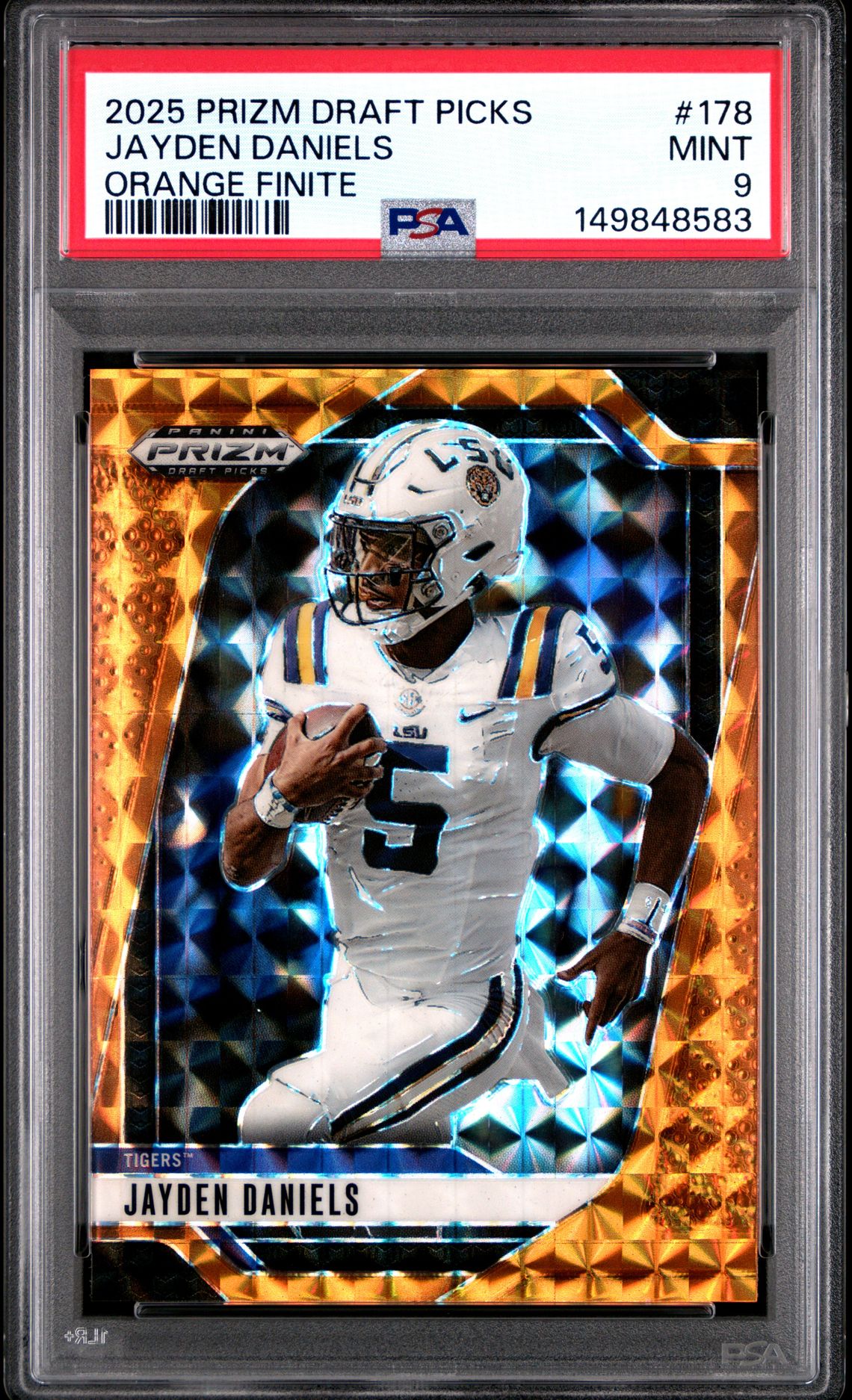 2025 Panini Prizm Draft Picks Jayden Daniels #178 (Orange Finite) Mint 9 front