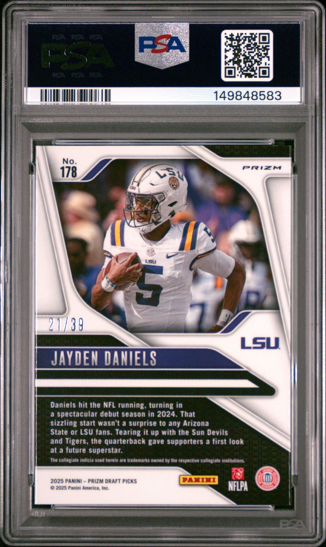 2025 Panini Prizm Draft Picks Jayden Daniels #178 (Orange Finite) Mint 9 back
