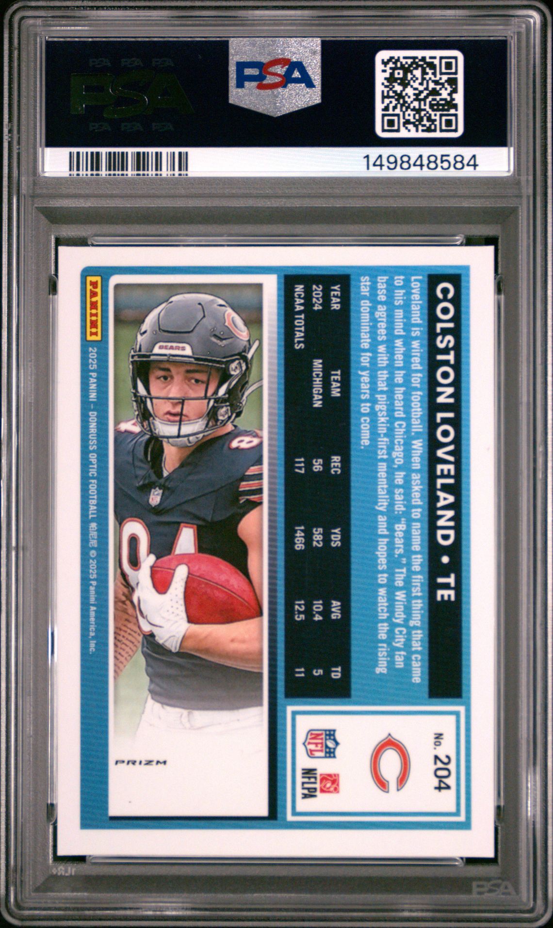 2025 Panini Donruss Optic Colston Loveland #204 (Holo) Mint 9 back