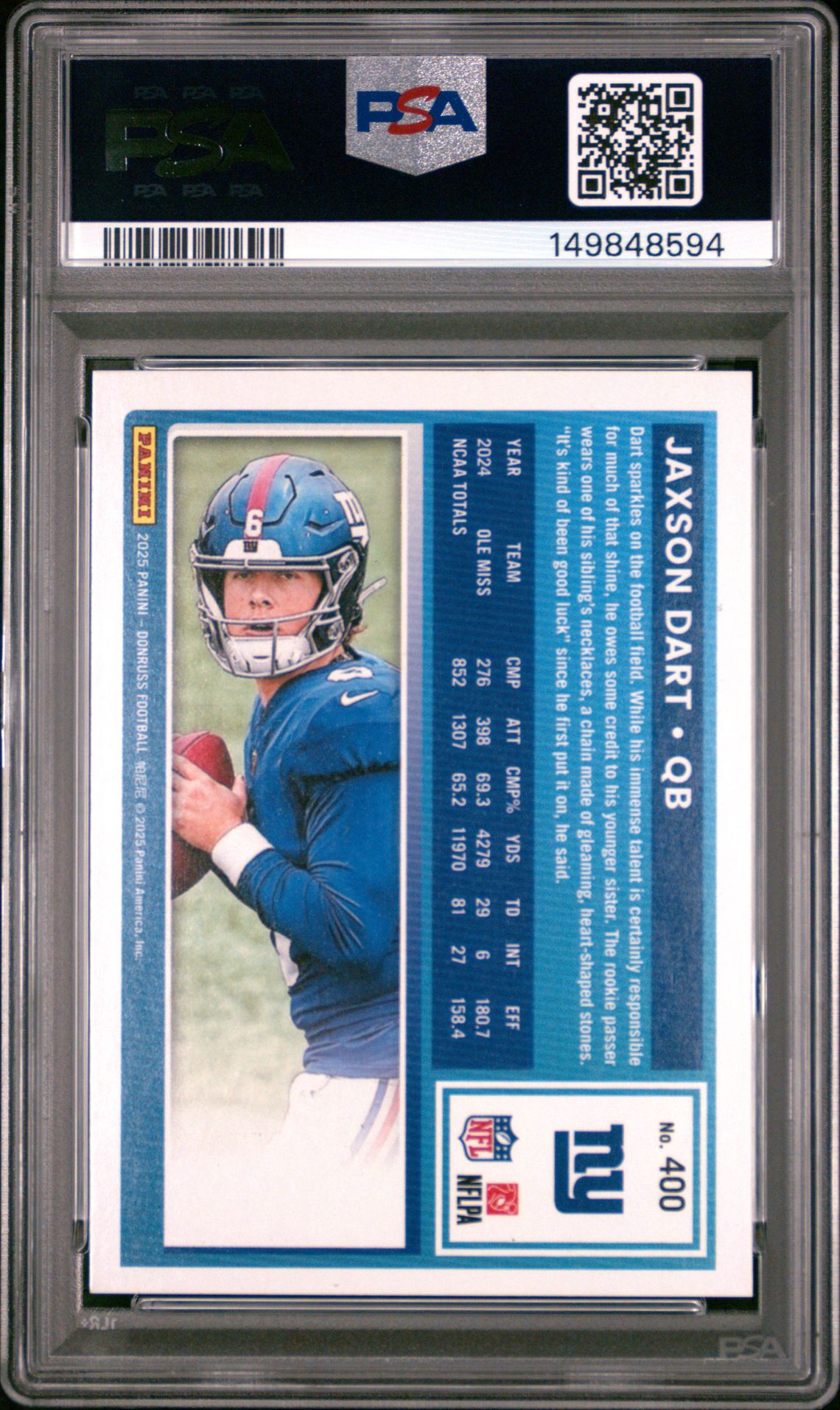 2025 Panini Donruss Jaxson Dart #400 Mint 9 back
