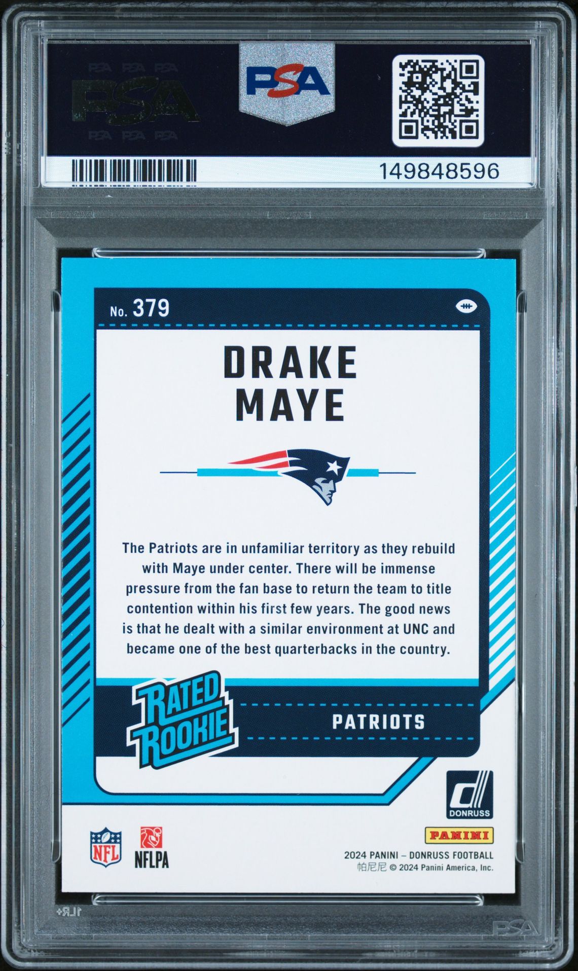 2024 Panini Donruss Drake Maye #379 Mint 9 back