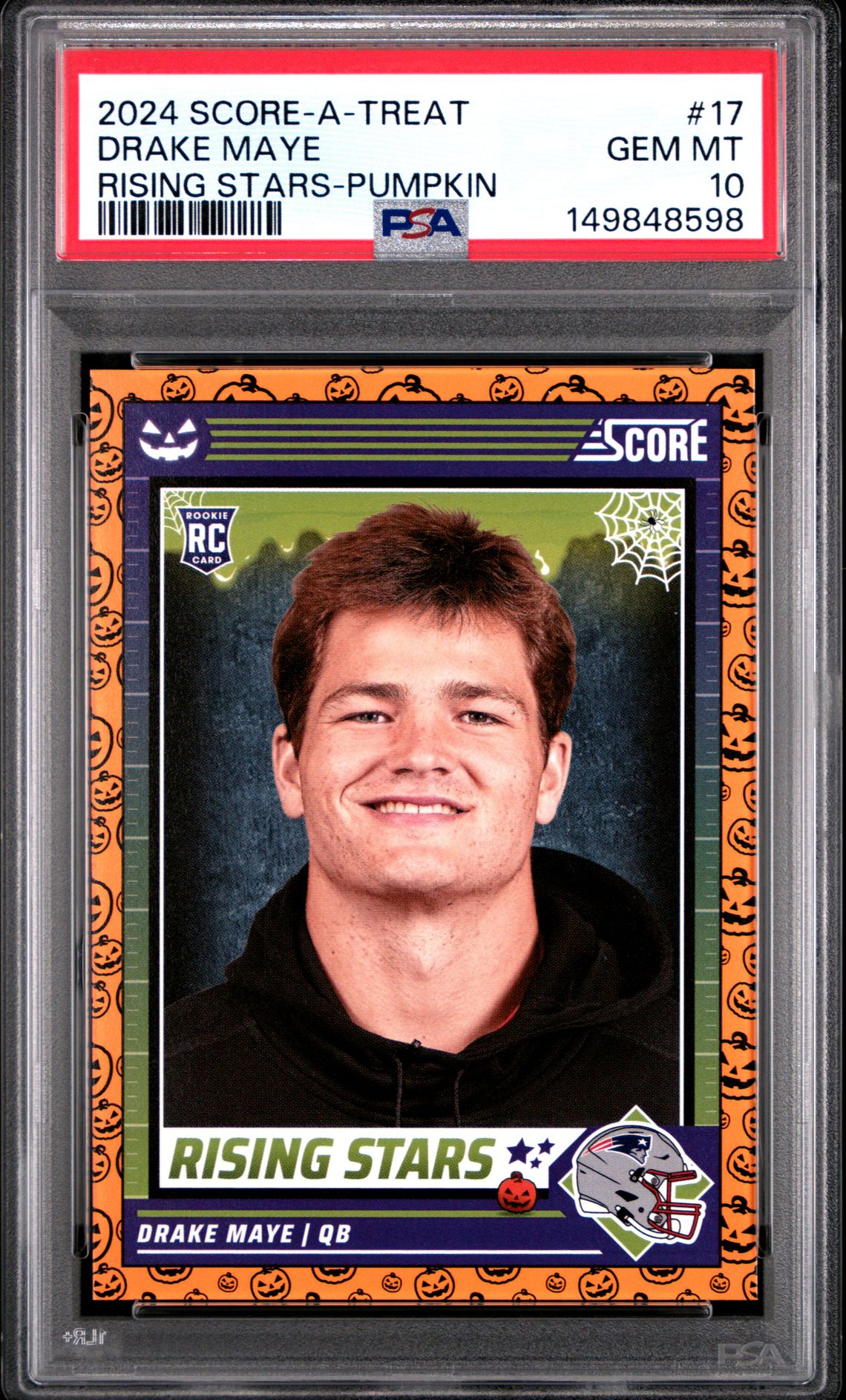 2024 Panini Score-A-Treat Rising Stars Drake Maye #17 (Rising Stars-Pumpkin) Gem Mt 10 front