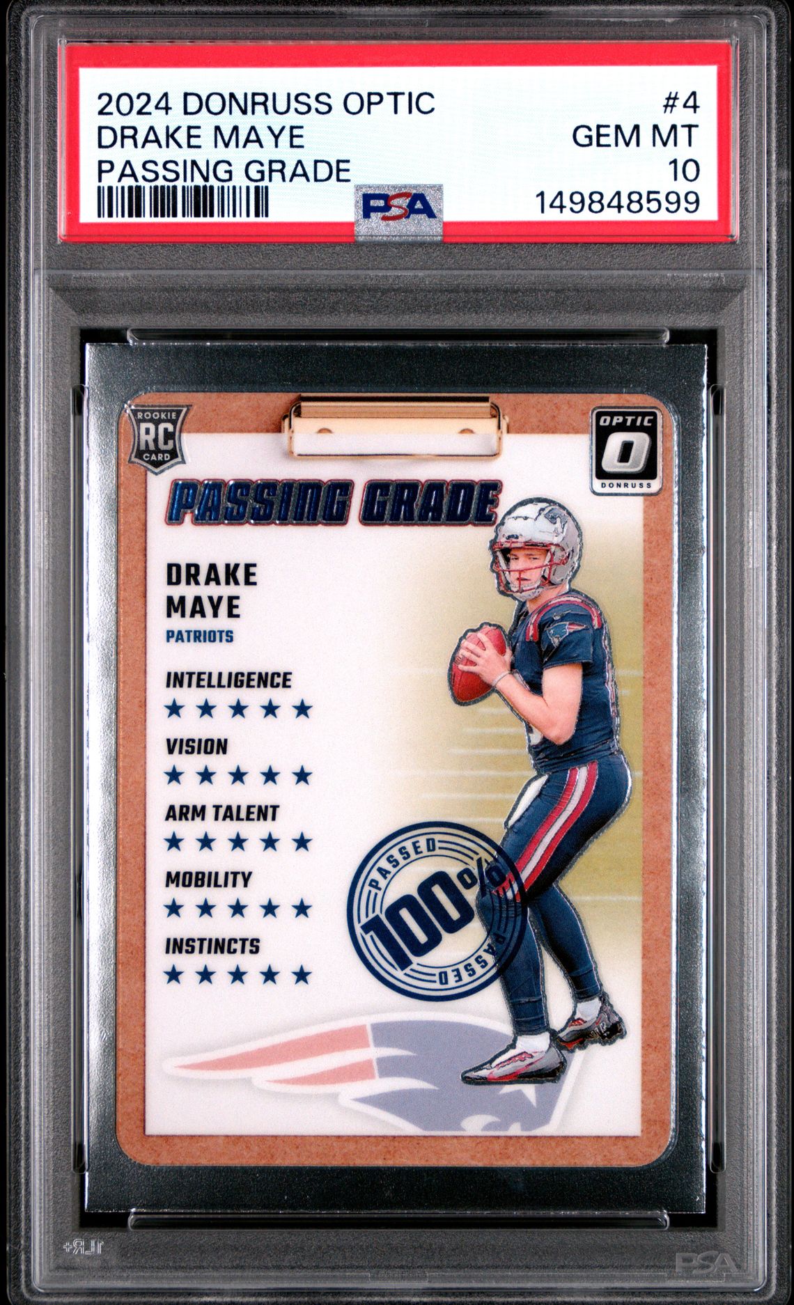 2024 Panini Donruss Optic Passing Grade Drake Maye #4 Gem Mt 10 front
