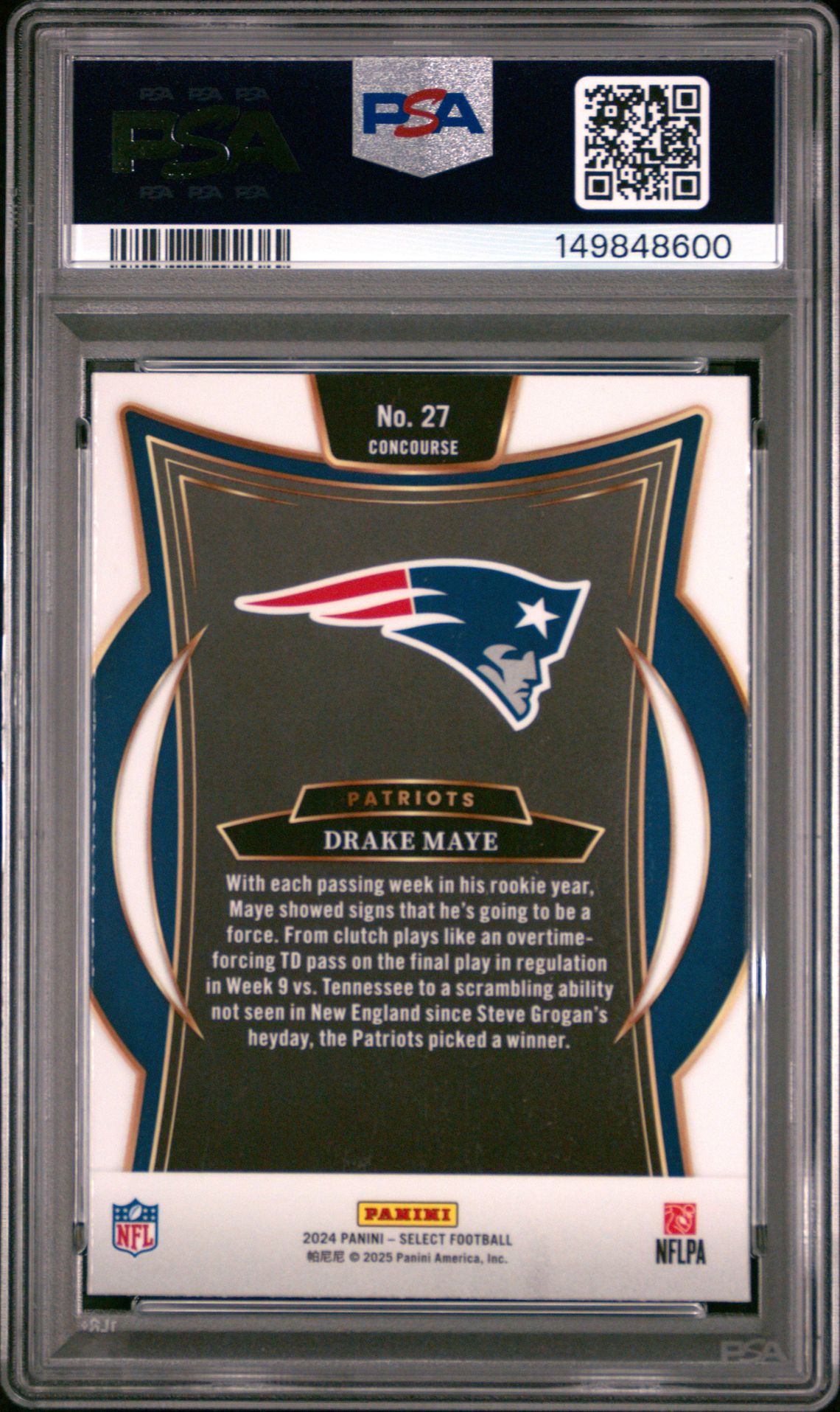 2024 Panini Select Drake Maye #27 Gem Mt 10 back