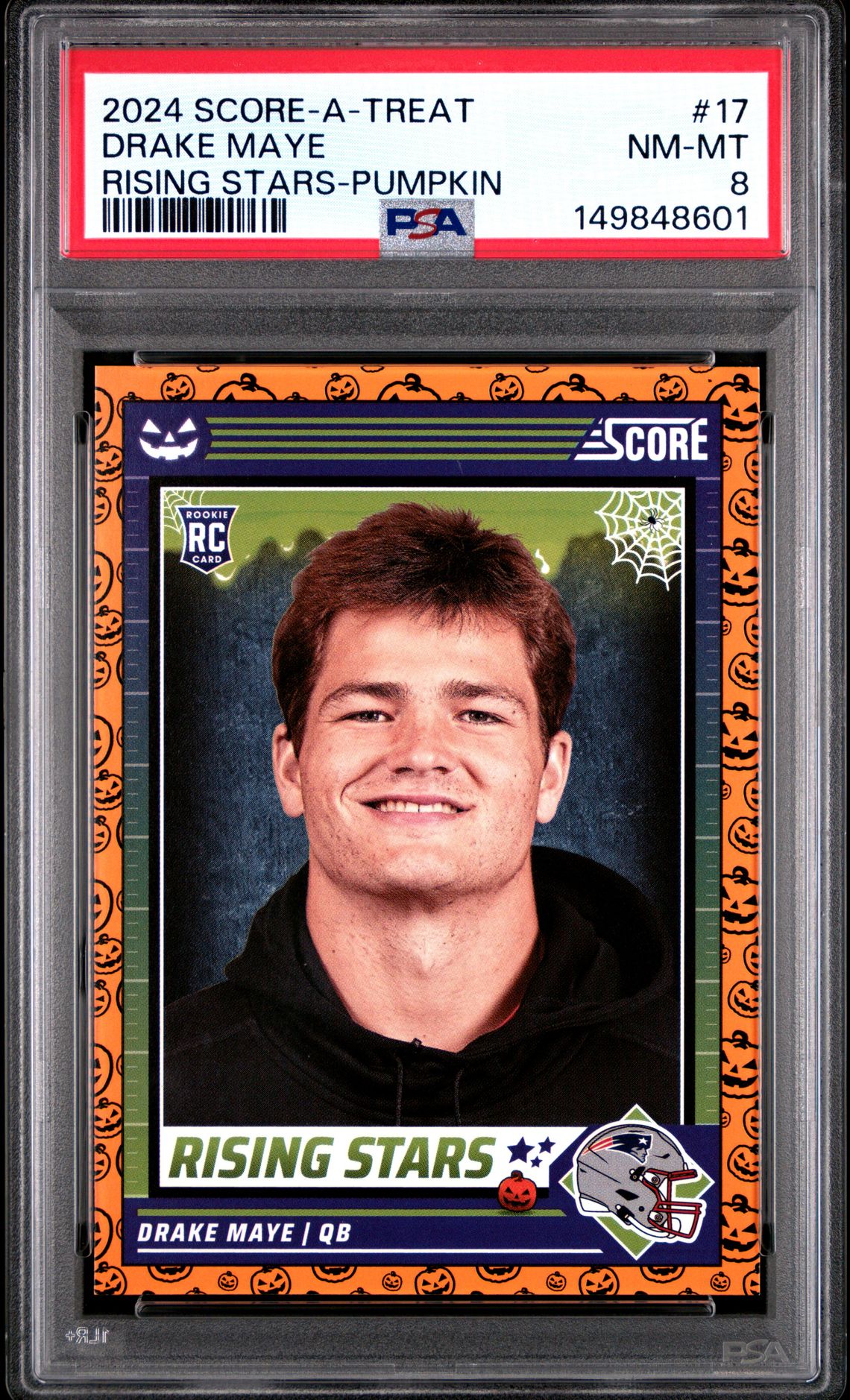 2024 Panini Score-A-Treat Rising Stars Drake Maye #17 (Rising Stars-Pumpkin) Nm-Mt 8 front