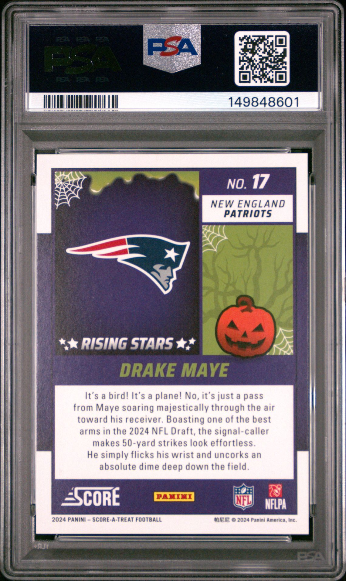 2024 Panini Score-A-Treat Rising Stars Drake Maye #17 (Rising Stars-Pumpkin) Nm-Mt 8 back