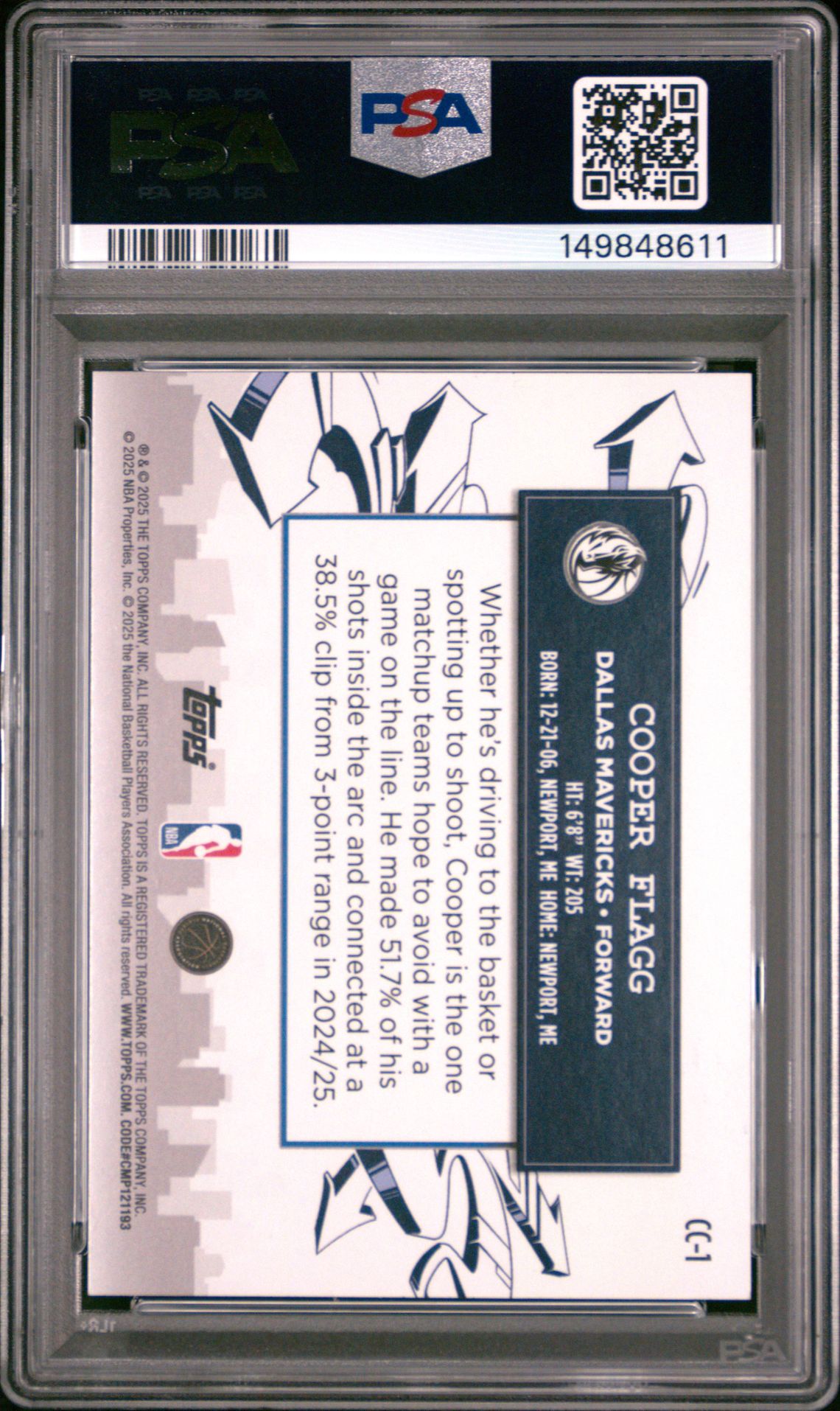 2025 Topps Clutch City Prospects Cooper Flagg #Cc-1 (Clutch City Pros-Holo Foil) Mint 9 back