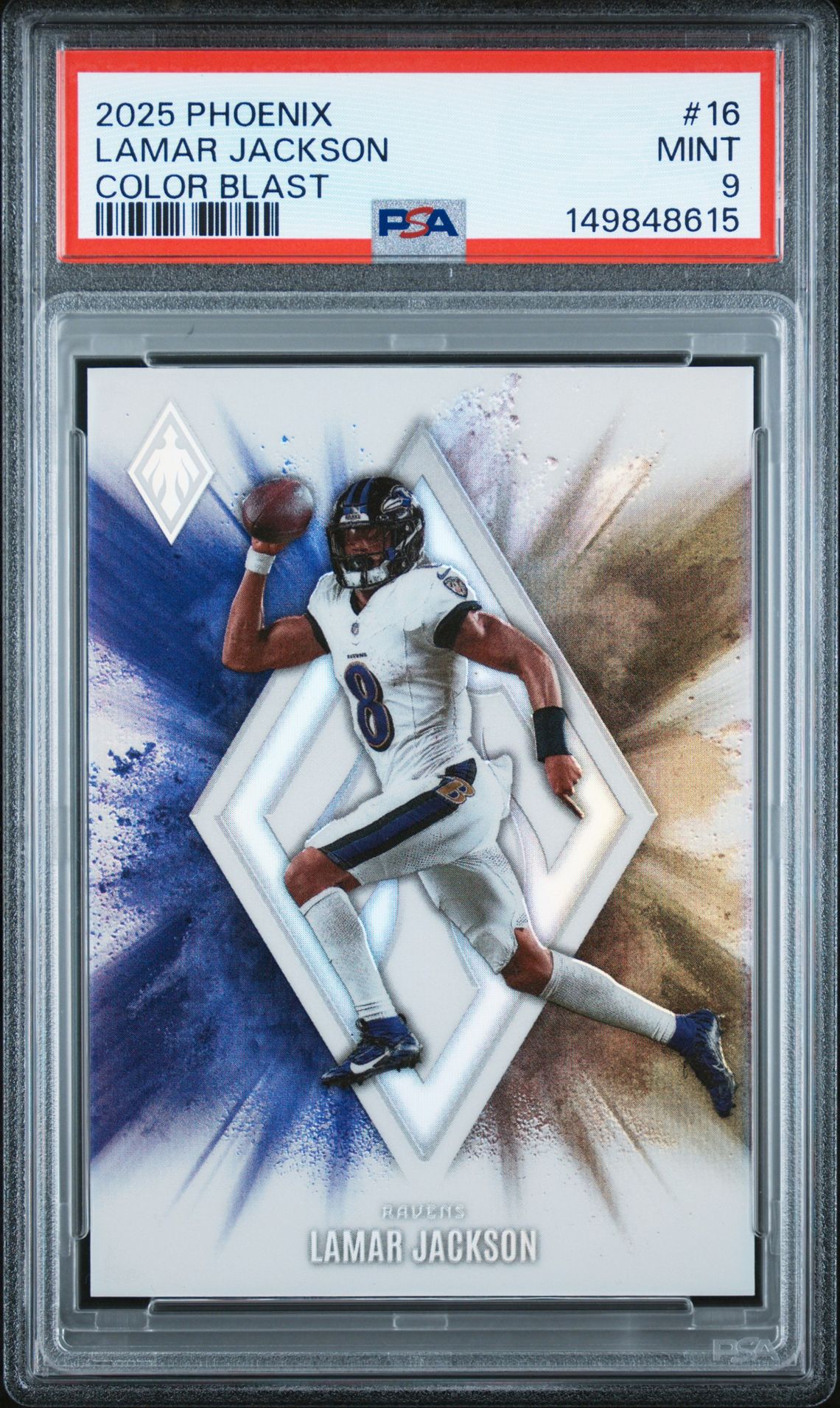 2025 Panini Phoenix Color Blast Lamar Jackson #16 Mint 9 front