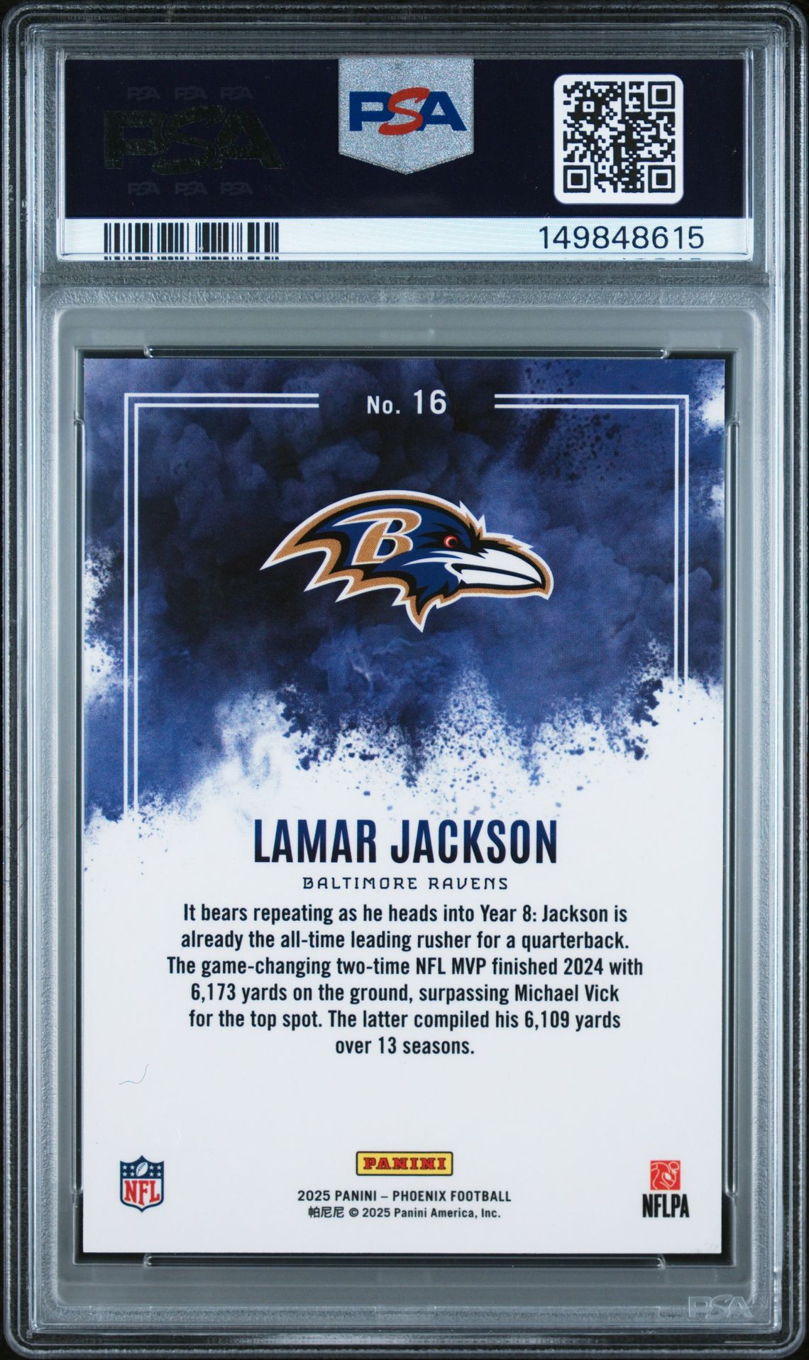 2025 Panini Phoenix Color Blast Lamar Jackson #16 Mint 9 back