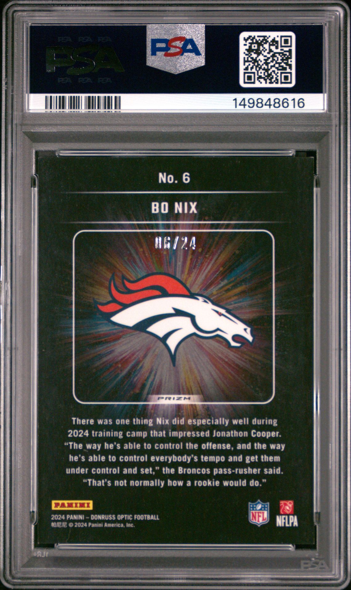 2024 Panini Donruss Optic Light It Up Bo Nix #6 (Light It Up-Dragon) Mint 9 back