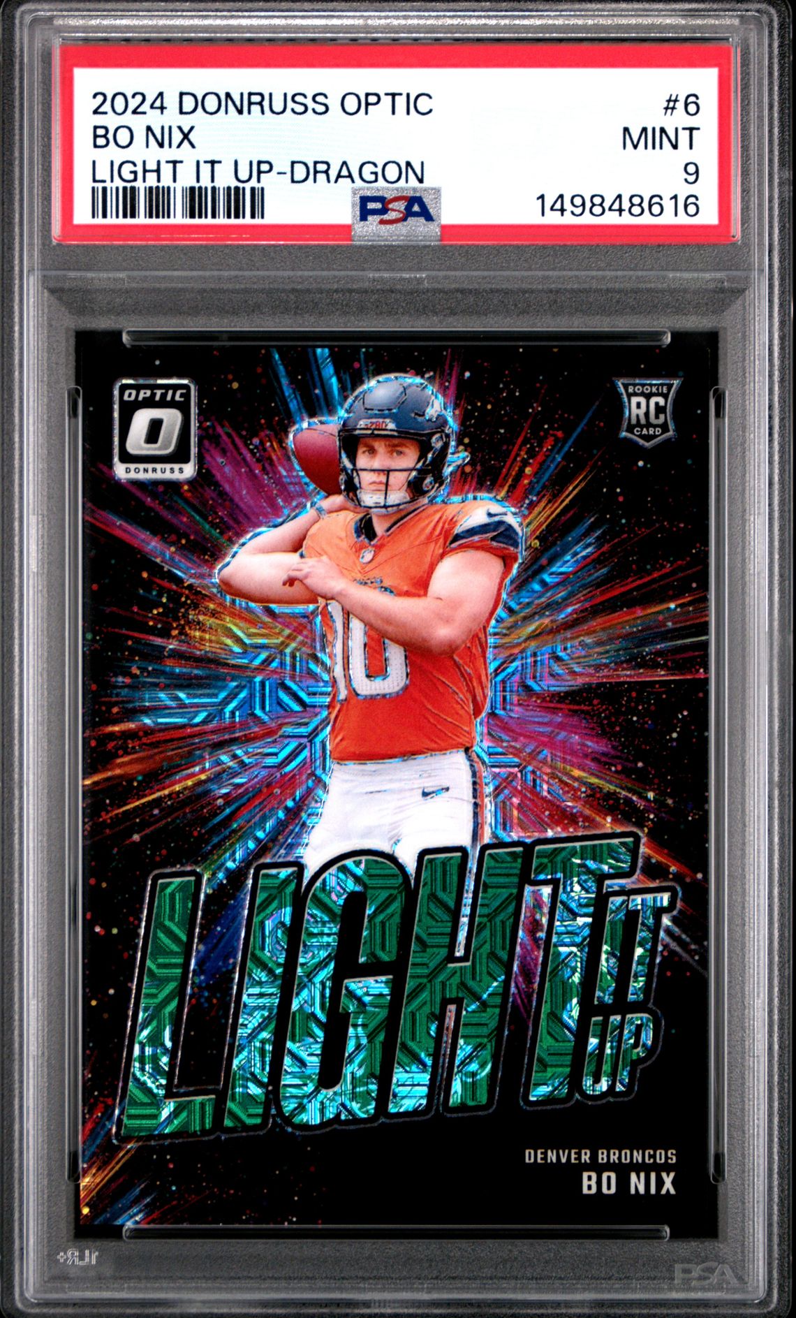 2024 Panini Donruss Optic Light It Up Bo Nix #6 (Light It Up-Dragon) Mint 9 front