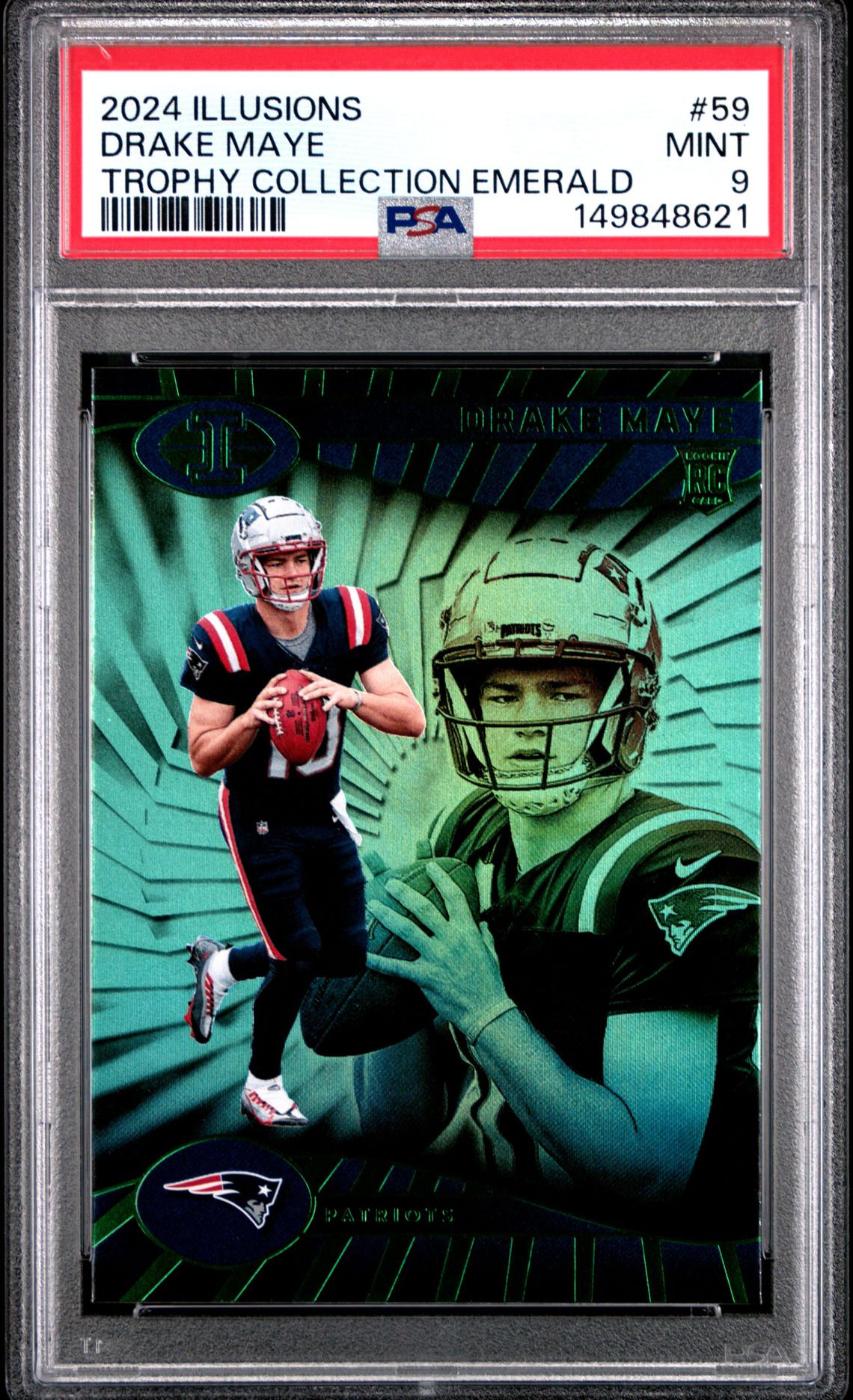 2024 Panini Illusions Drake Maye #59 (Trophy Collection Emerald) Mint 9 front