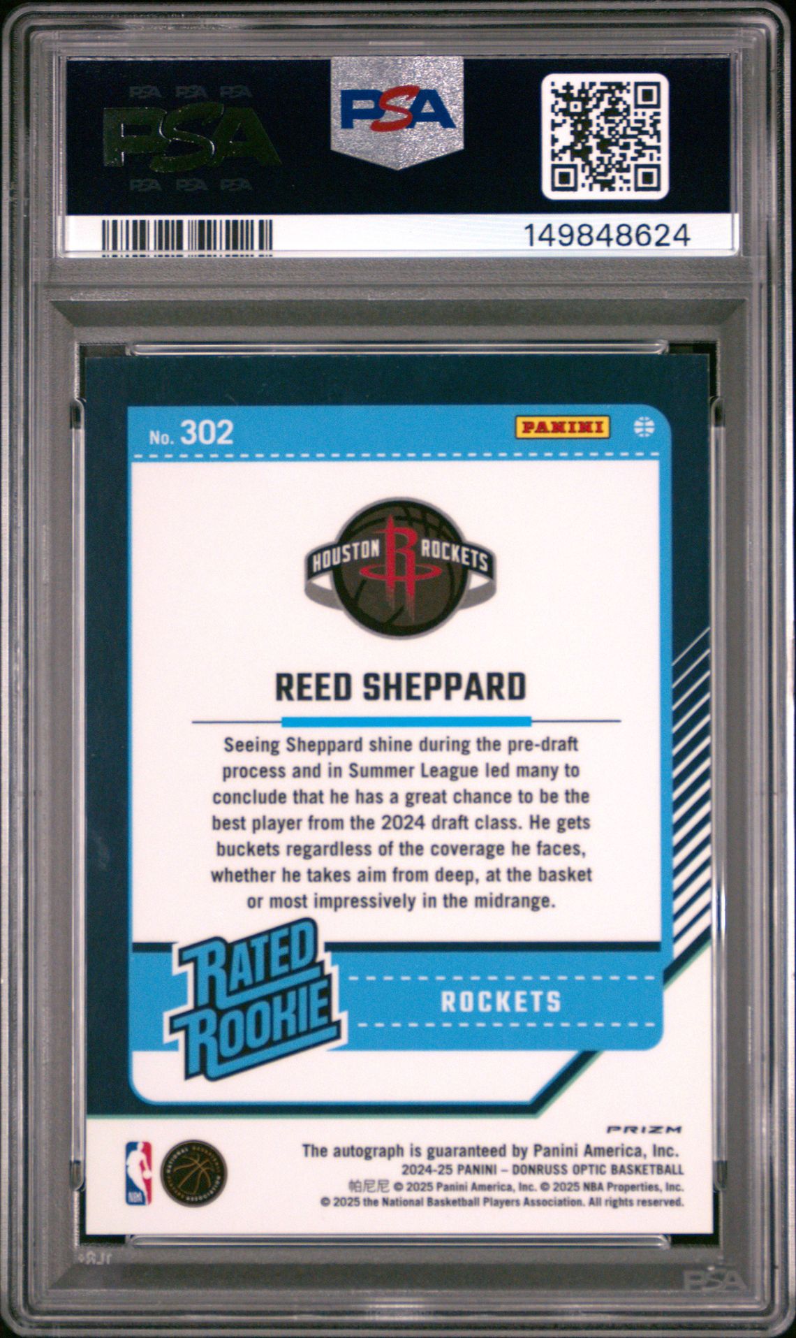 2024 Panini Donruss Optic Reed Sheppard #302 (Signature-Fast Break) Mint 9 back