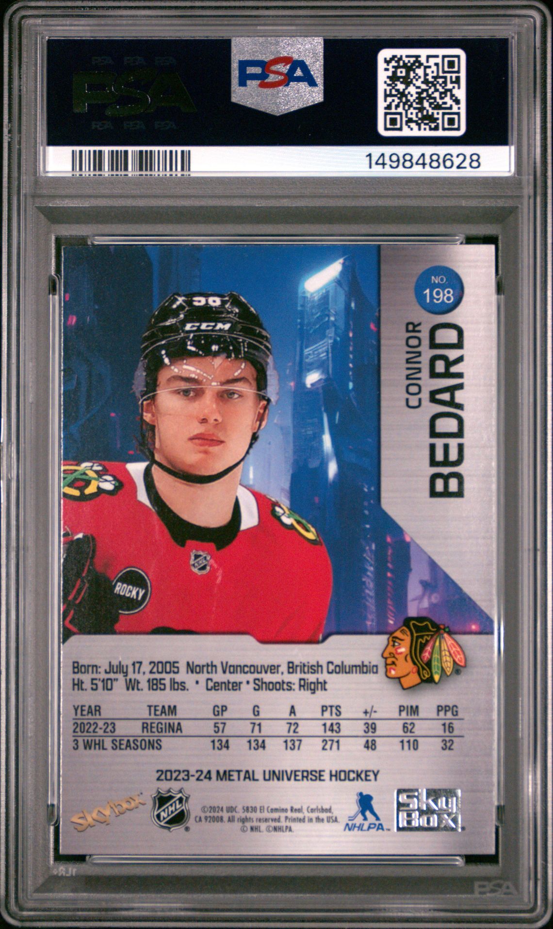 2023 Skybox Metal Universe Connor Bedard #198 Mint 9 back