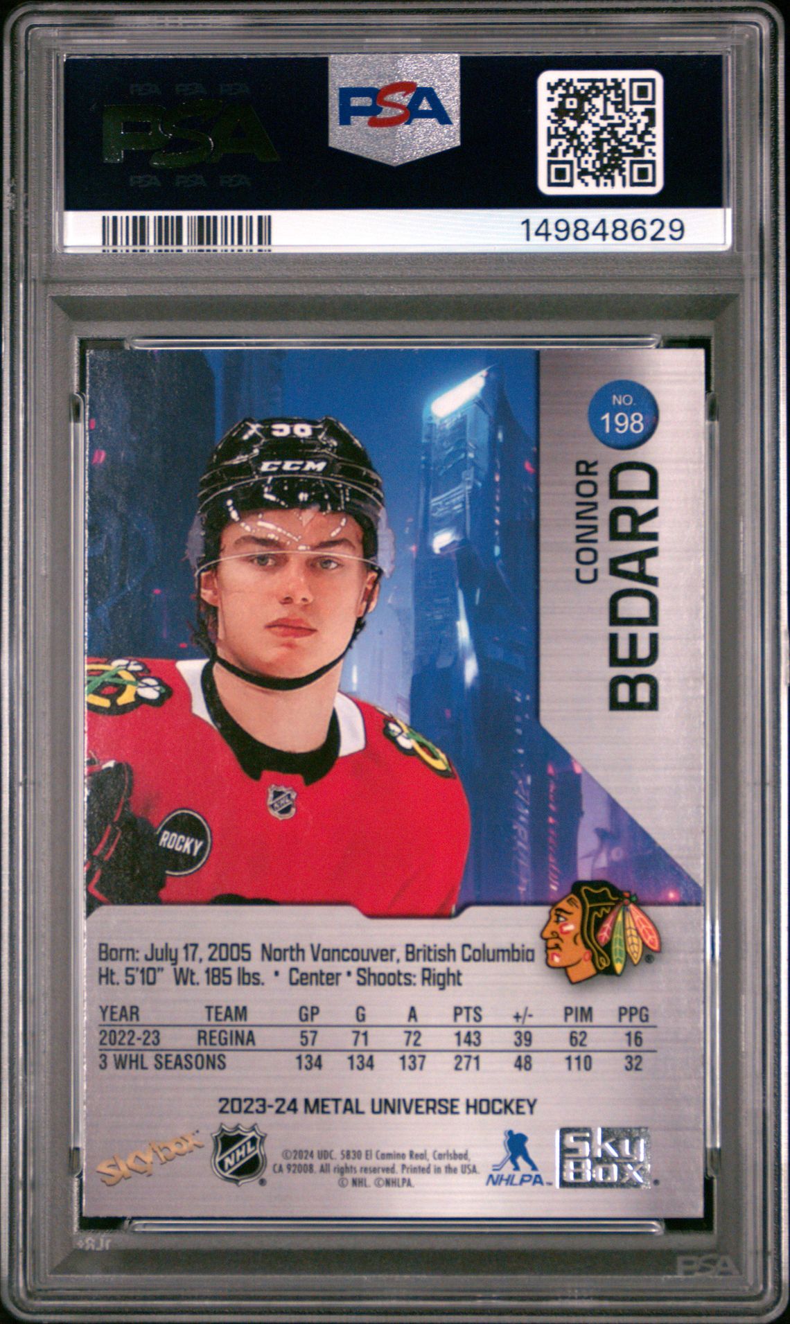 2023 Skybox Metal Universe Connor Bedard #198 Nm-Mt 8 back