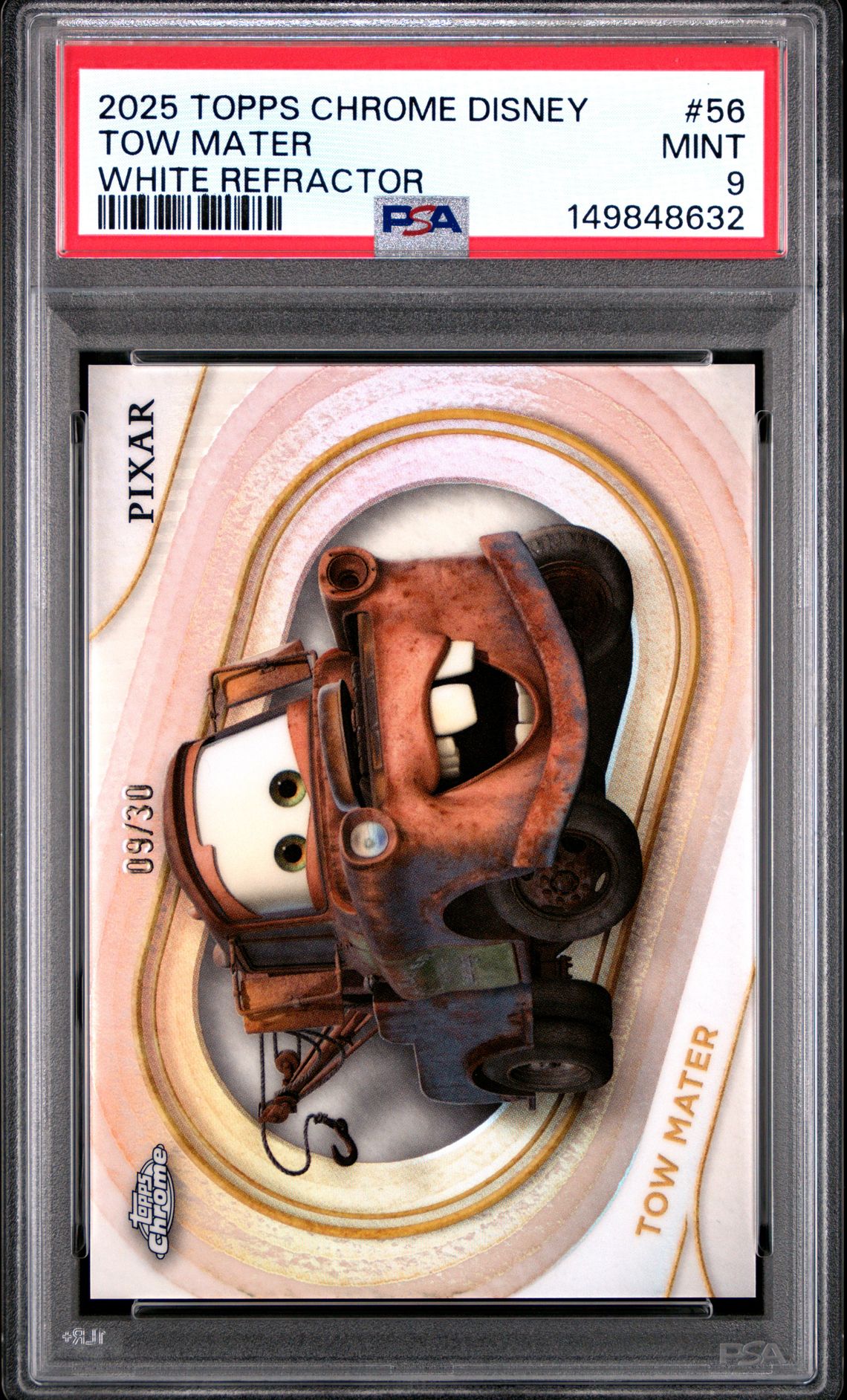 2025 Topps Chrome Disney Tow Mater #56 (White Refractor) Mint 9 front
