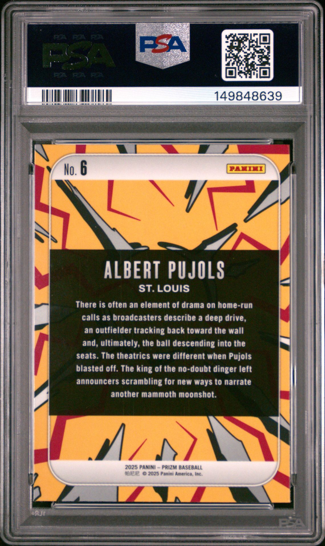 2025 Panini Prizm Dingers! Albert Pujols #6 Mint 9 back