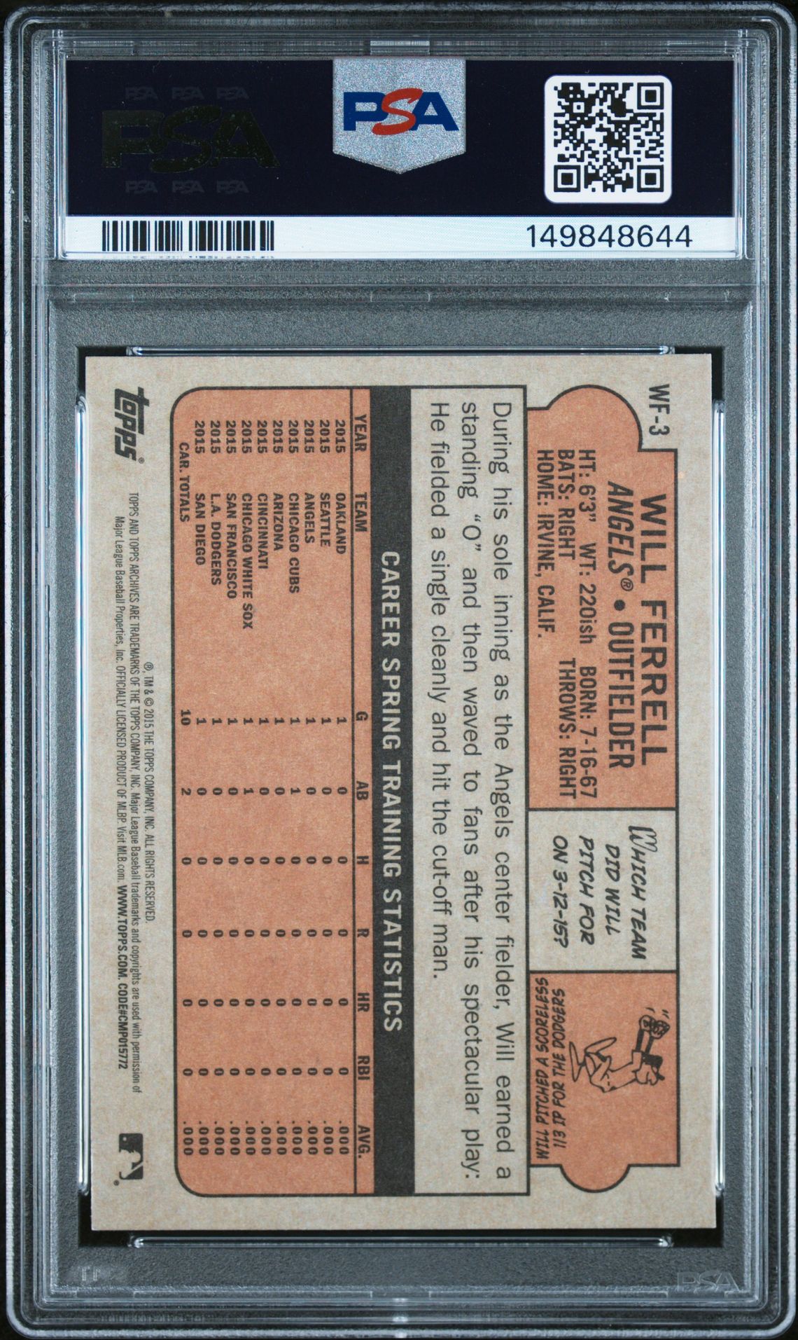 2015 Topps Archives Will Ferrell Will Ferrell #Wf-3 Nm 7 back