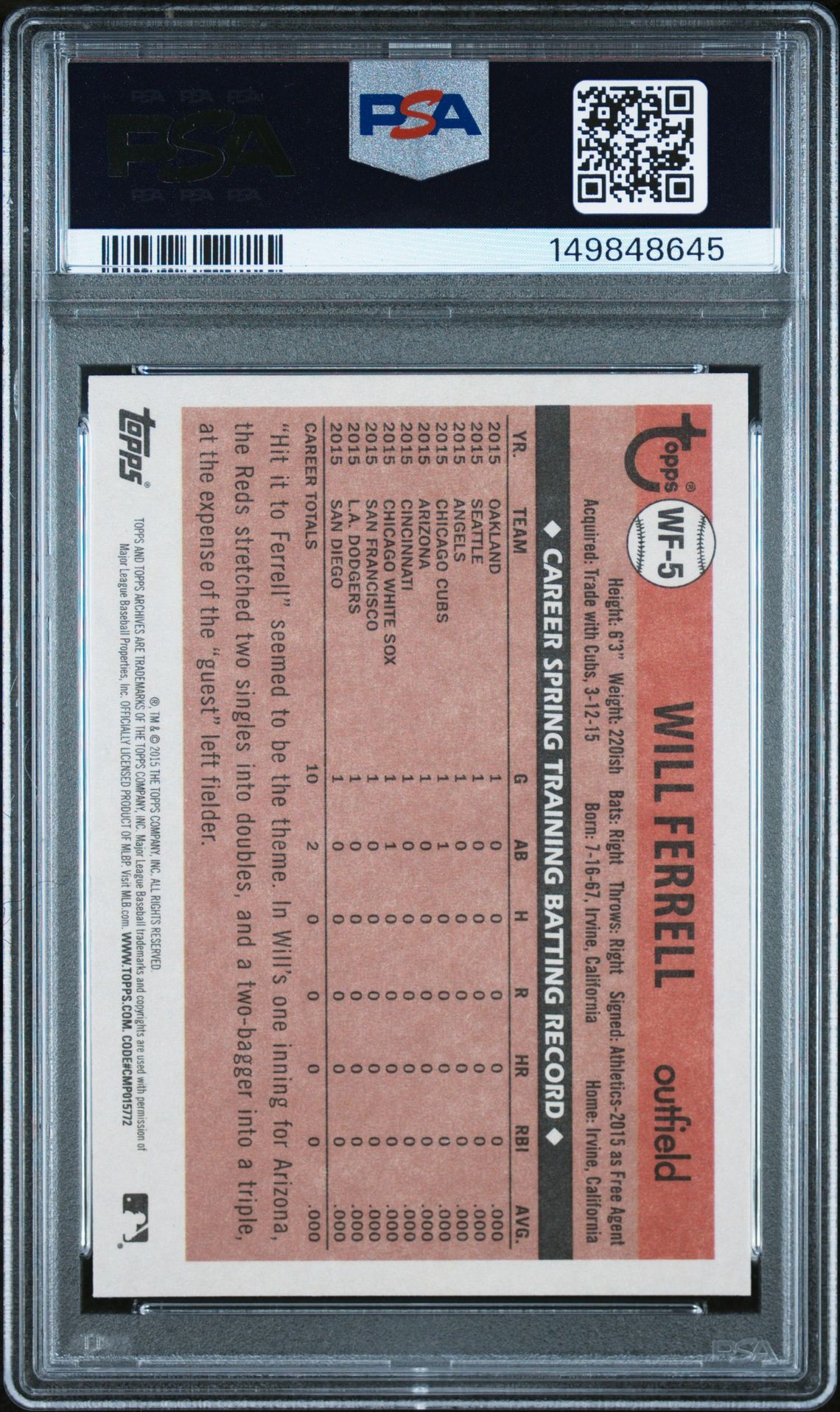 2015 Topps Archives Will Ferrell Will Ferrell #Wf-5 Nm 7 back