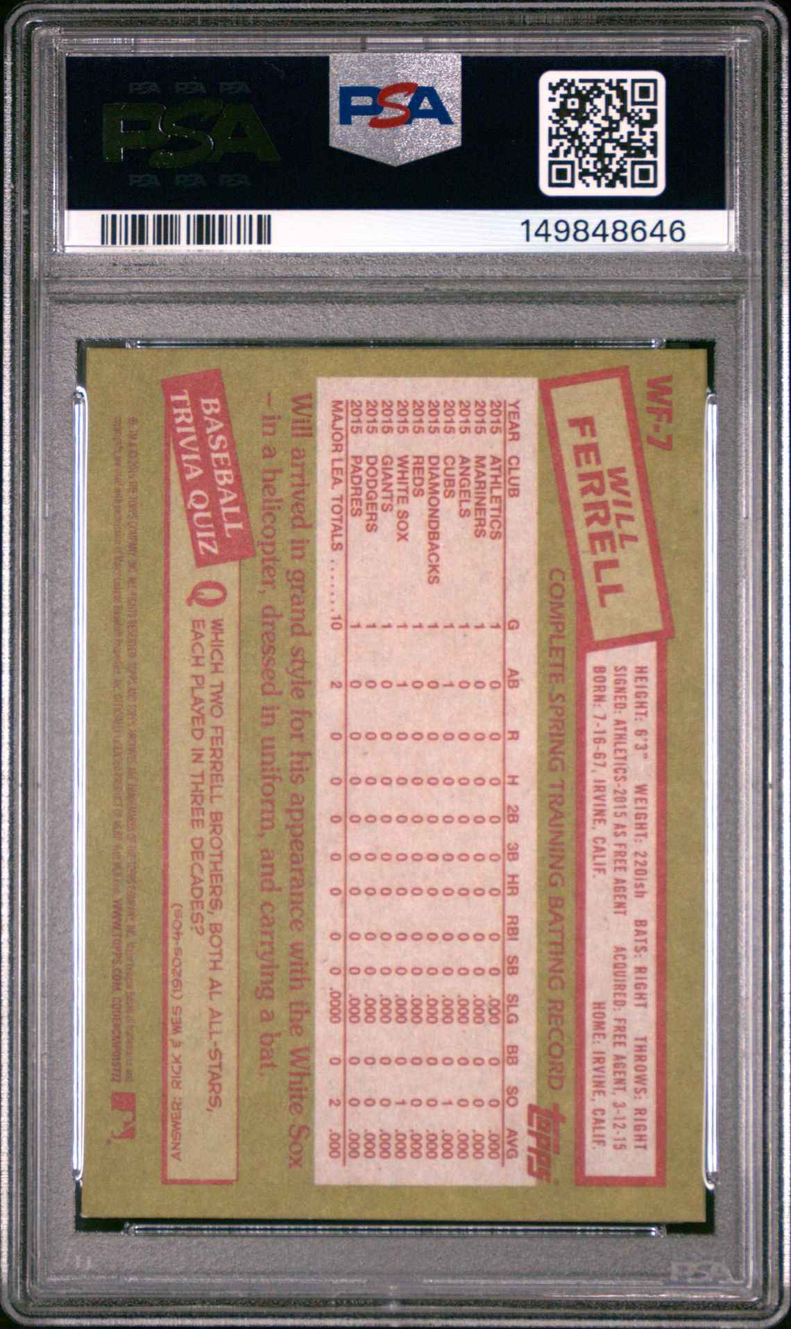 2015 Topps Archives Will Ferrell Will Ferrell #Wf-7 Mint 9 back