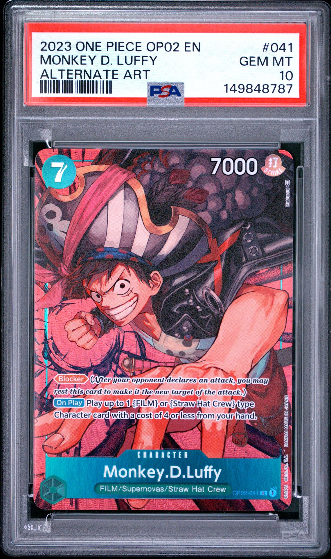 2023 One Piece Op02-Paramount War Monkey D. Luffy #041 (Alternate Art) Gem Mt 10 front