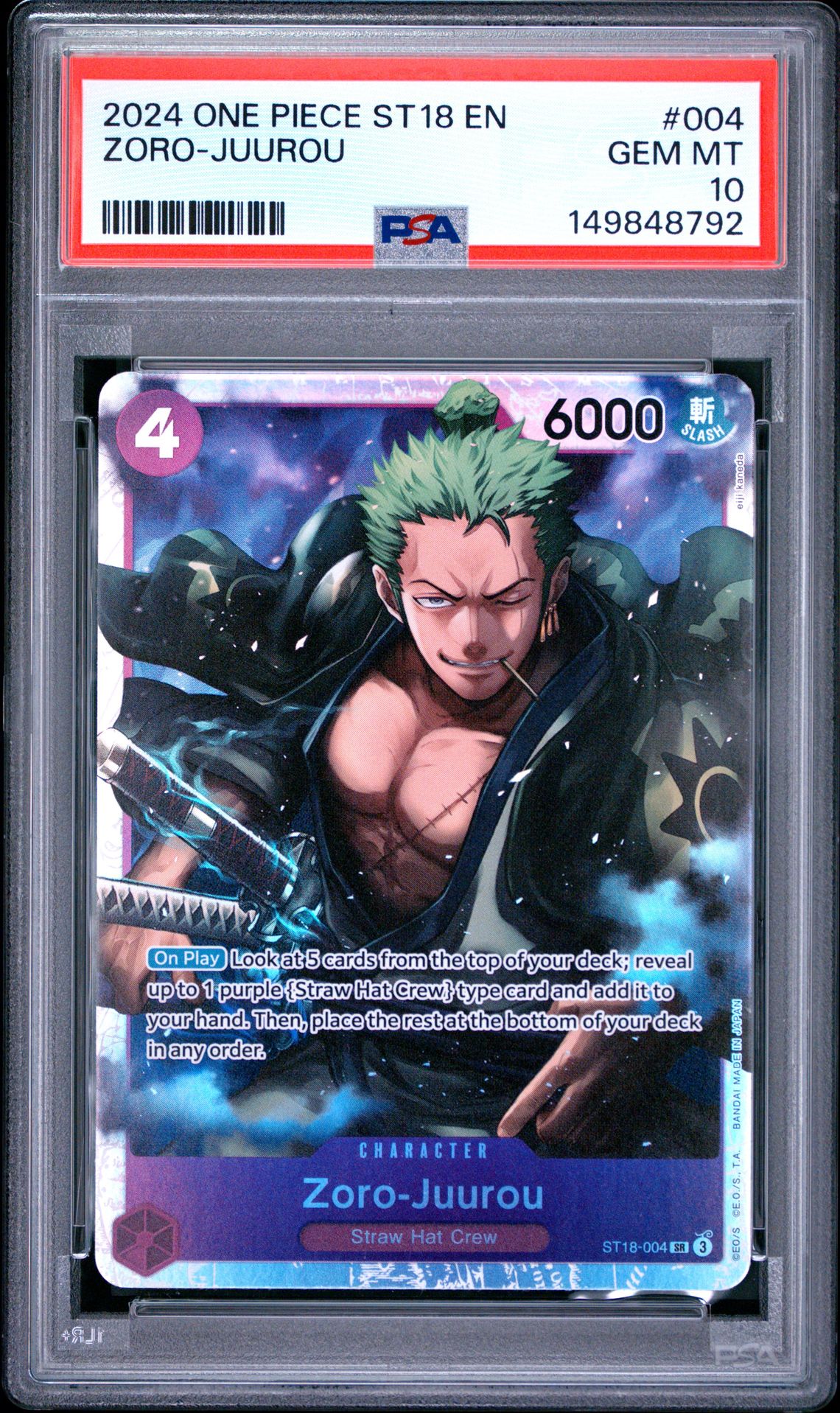 2024 One Piece Starter Deck St18-Purple Monkey D. Luffy Zoro-Juurou #004 Gem Mt 10 front