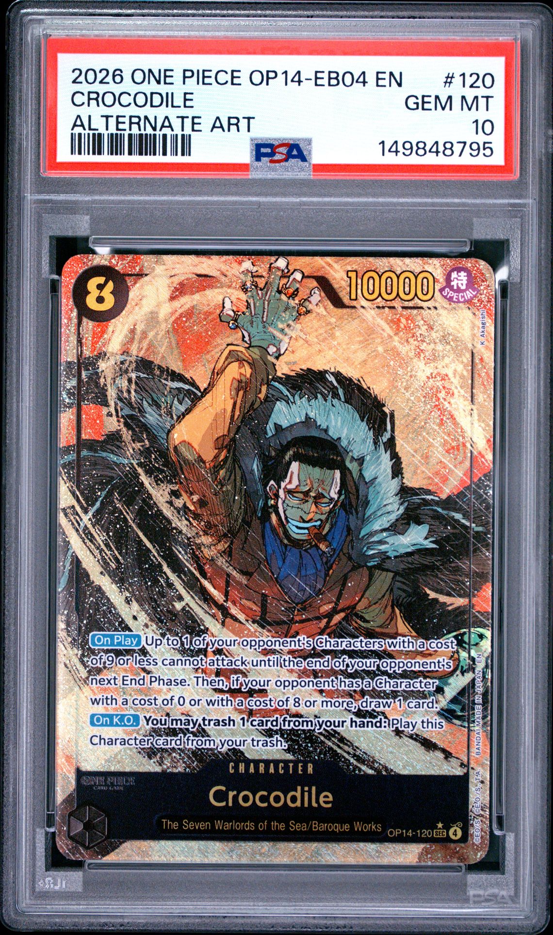 2026 One Piece Op14-Eb04-The Azure Sea's Seven Crocodile #120 (Alternate Art) Gem Mt 10 front