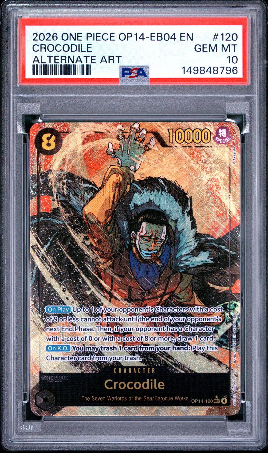 2026 One Piece Op14-Eb04-The Azure Sea's Seven Crocodile #120 (Alternate Art) Gem Mt 10 front
